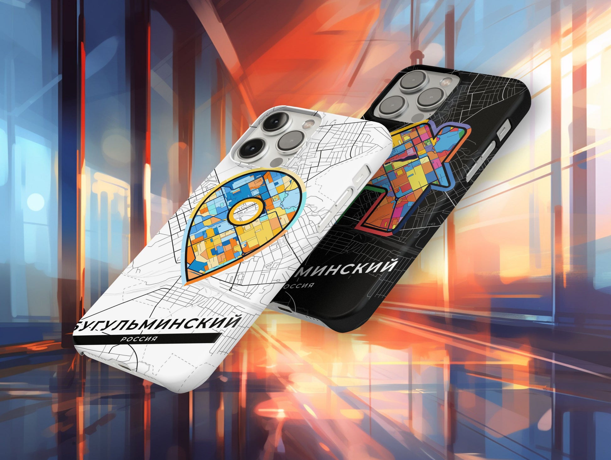 Bugulma Russia slim phone case with colorful icon. Birthday, wedding or housewarming gift. Couple match cases.