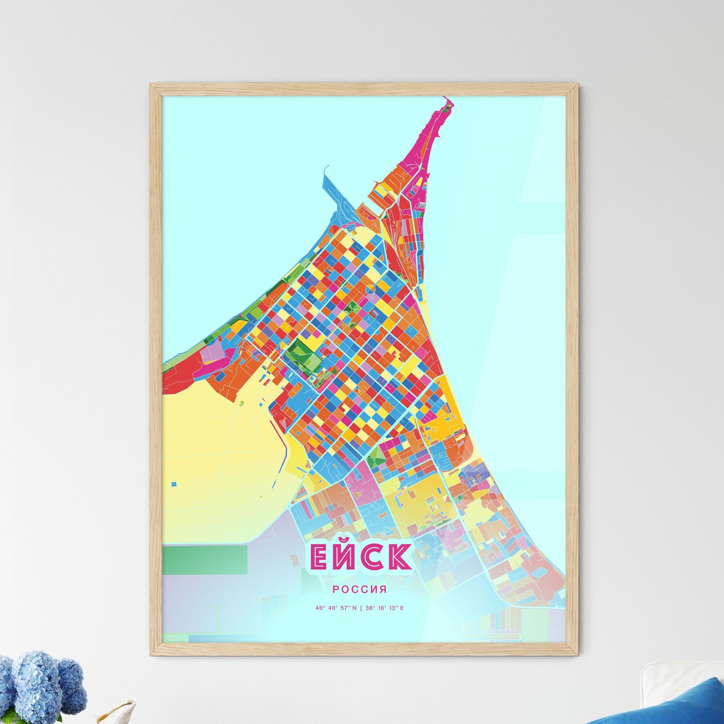 Colorful YEYSK RUSSIA Fine Art Map Crazy Colors