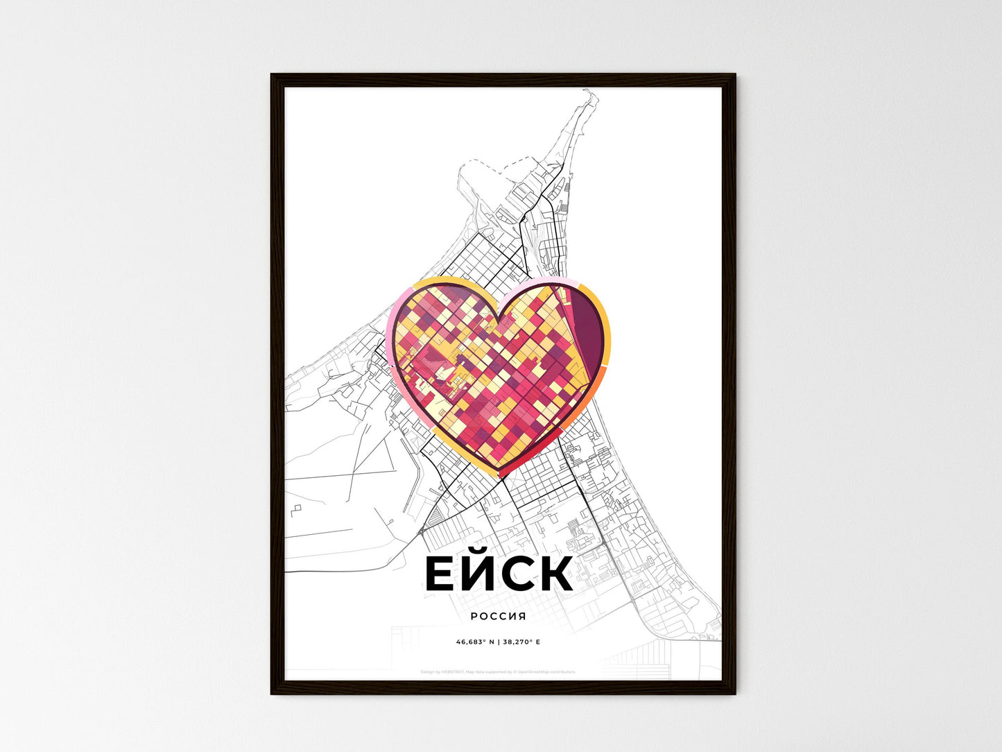 Yeysk Russia wedding art map with heart icon