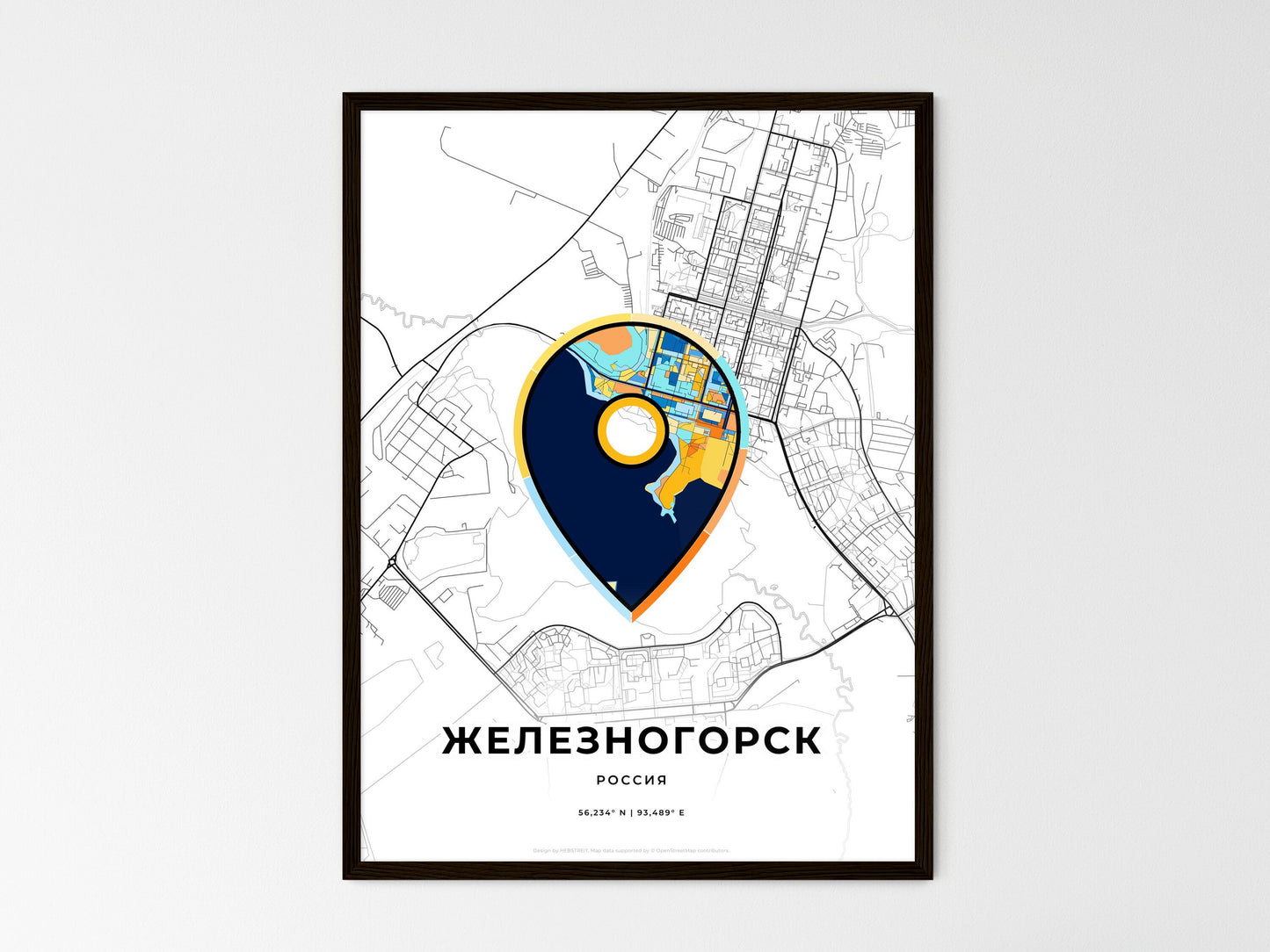 Zheleznogorsk Russia wedding art map with pointer icon