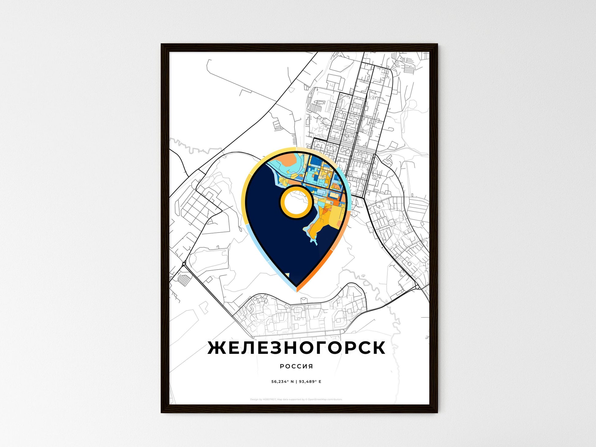 Zheleznogorsk Russia wedding art map with pointer icon