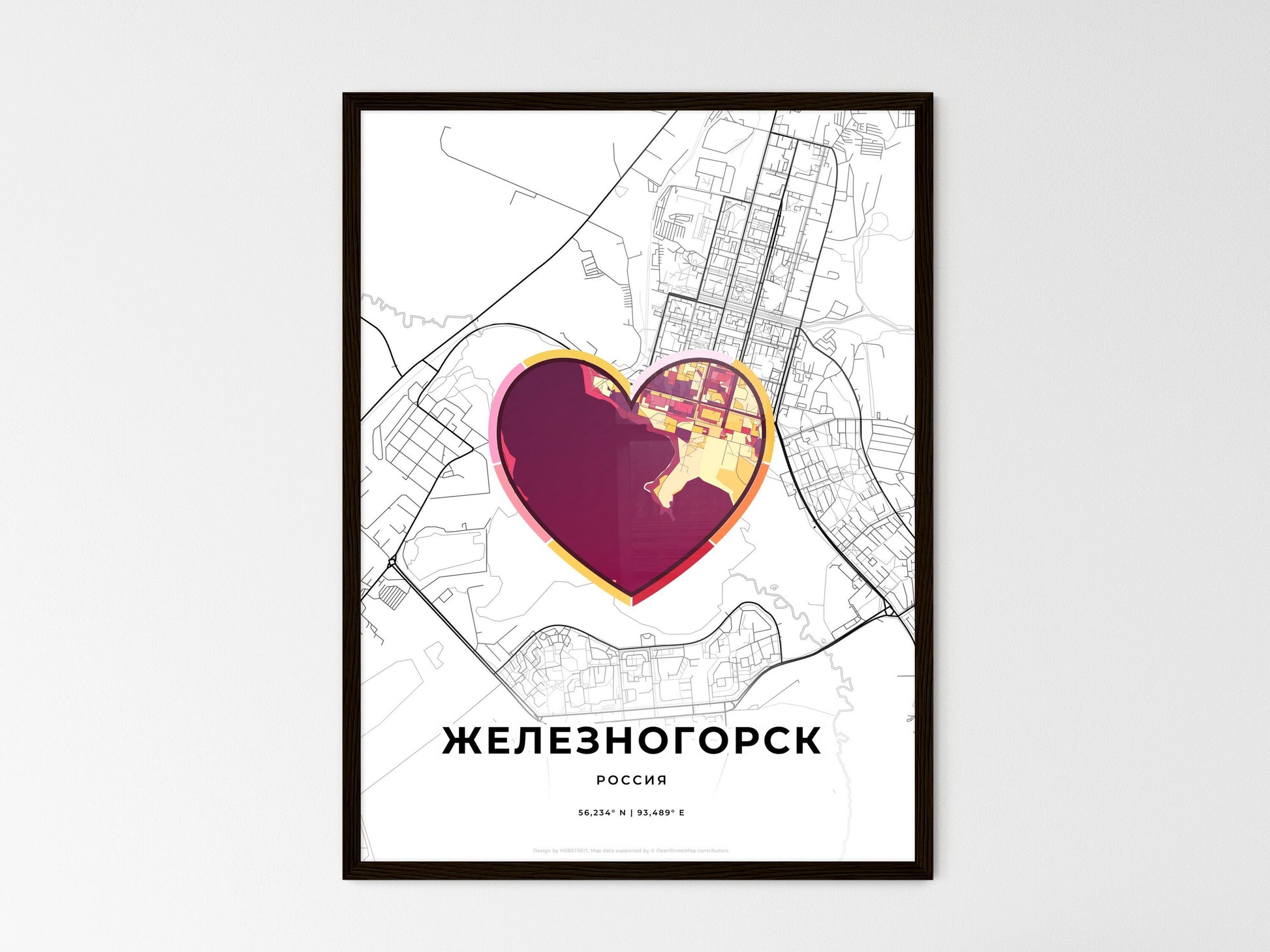 Zheleznogorsk Russia wedding art map with heart icon