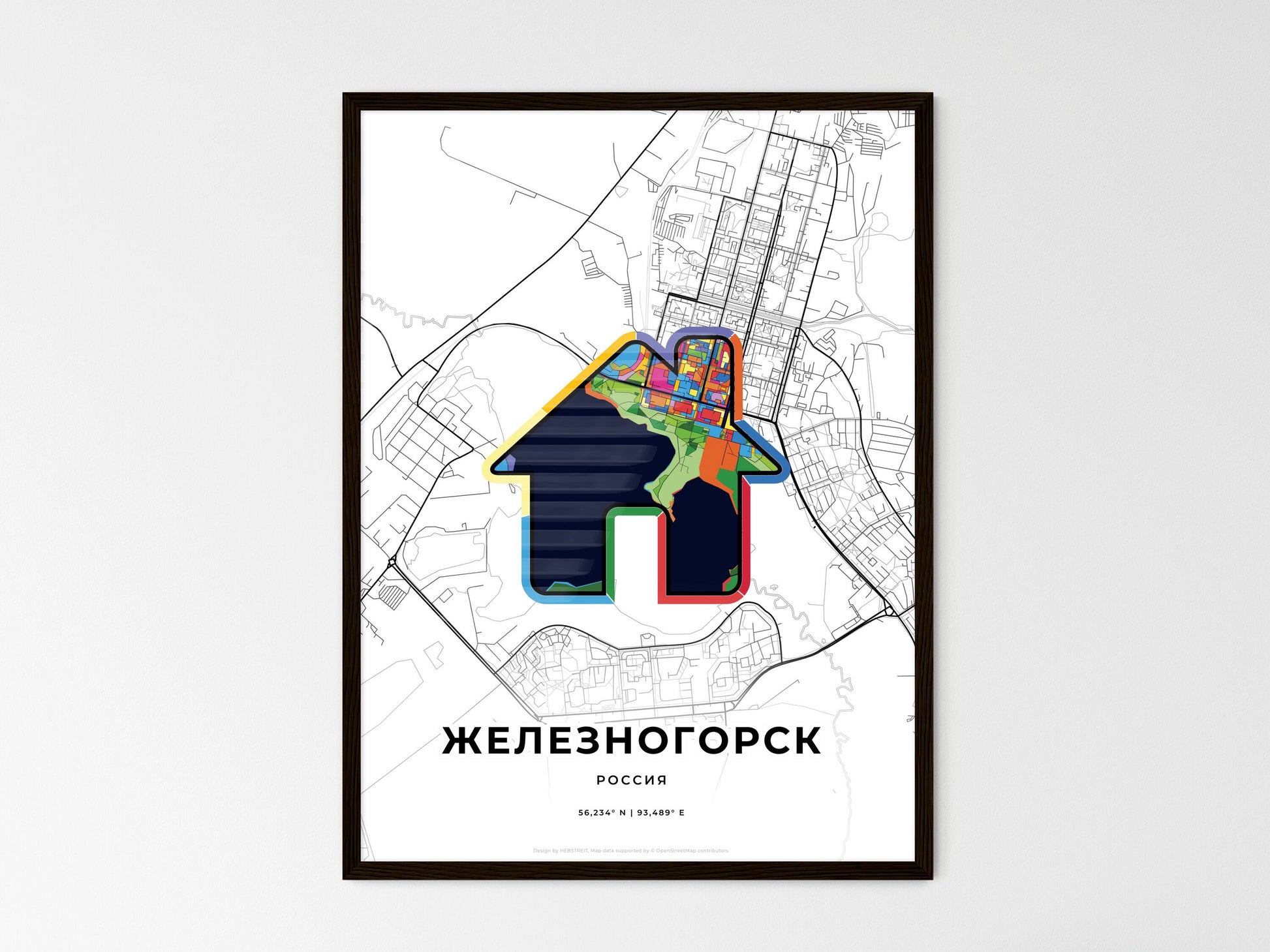 Zheleznogorsk Russia wedding art map with home icon