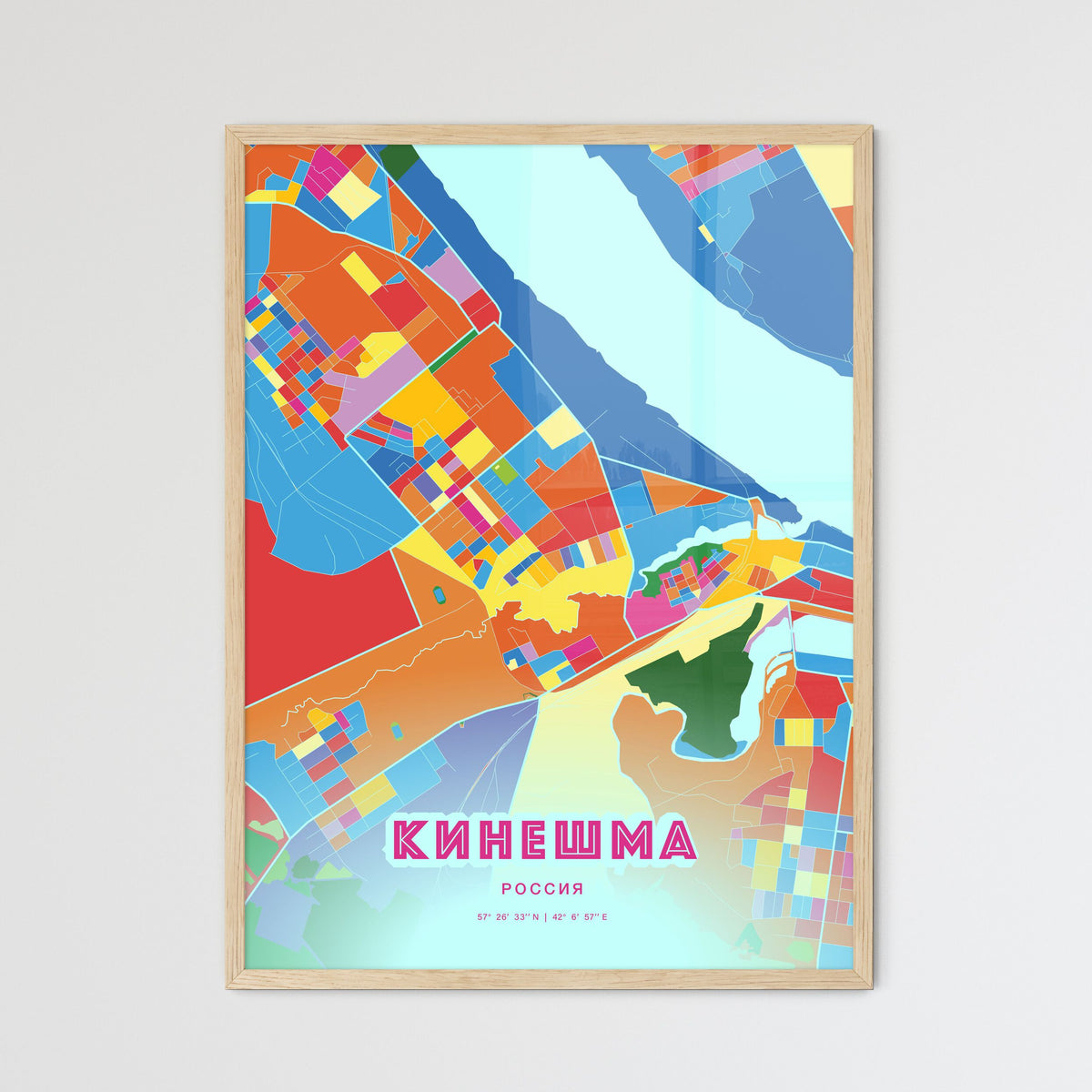 Colorful KINESHMA RUSSIA Fine Art Map Crazy Colors