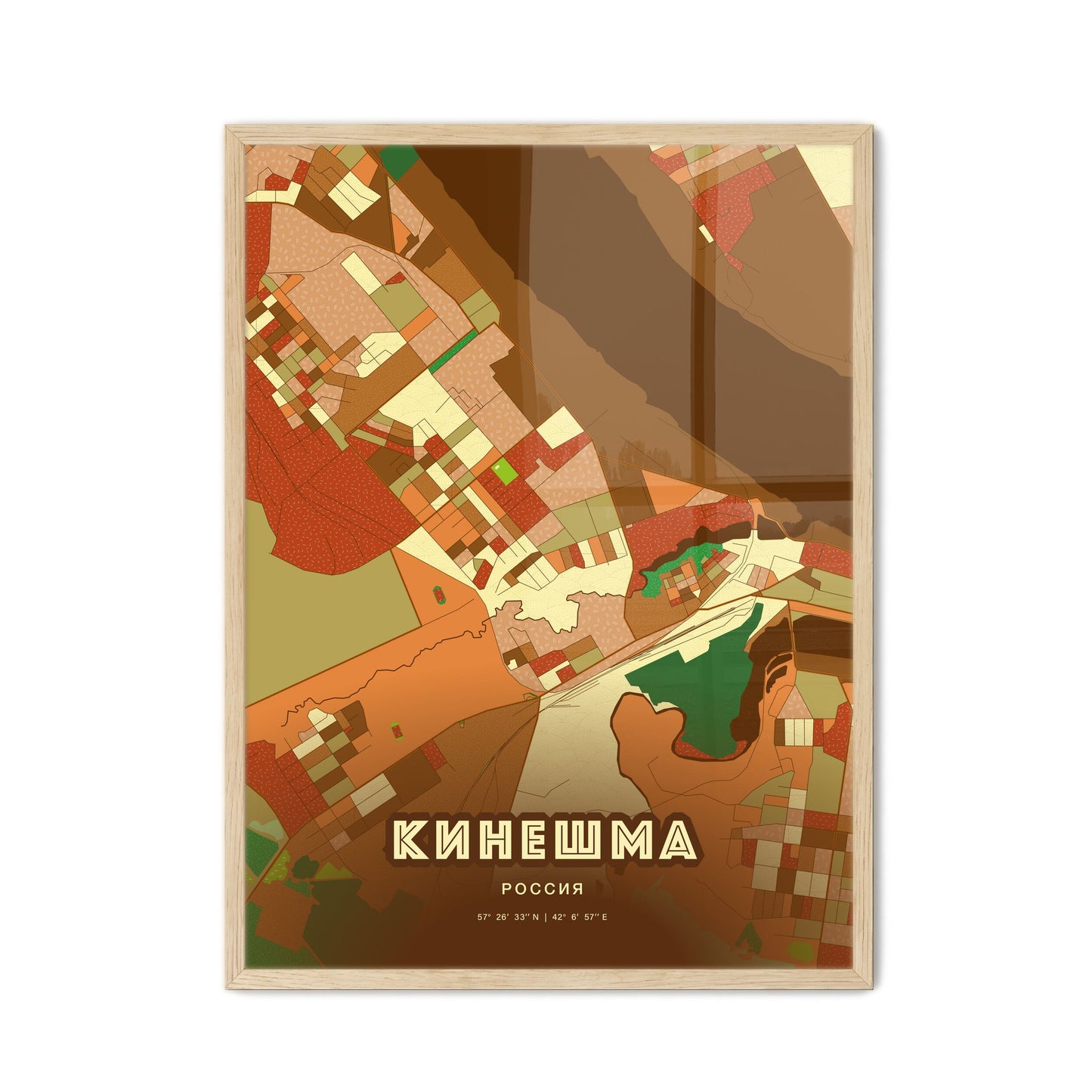 Colorful KINESHMA RUSSIA Fine Art Map Farmhouse