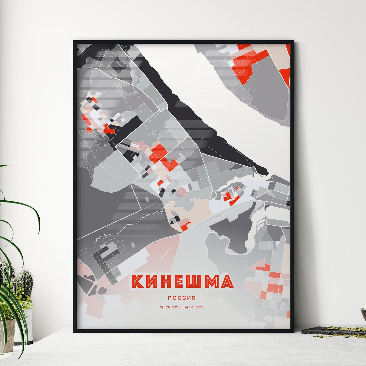 Colorful KINESHMA RUSSIA Fine Art Map Modern