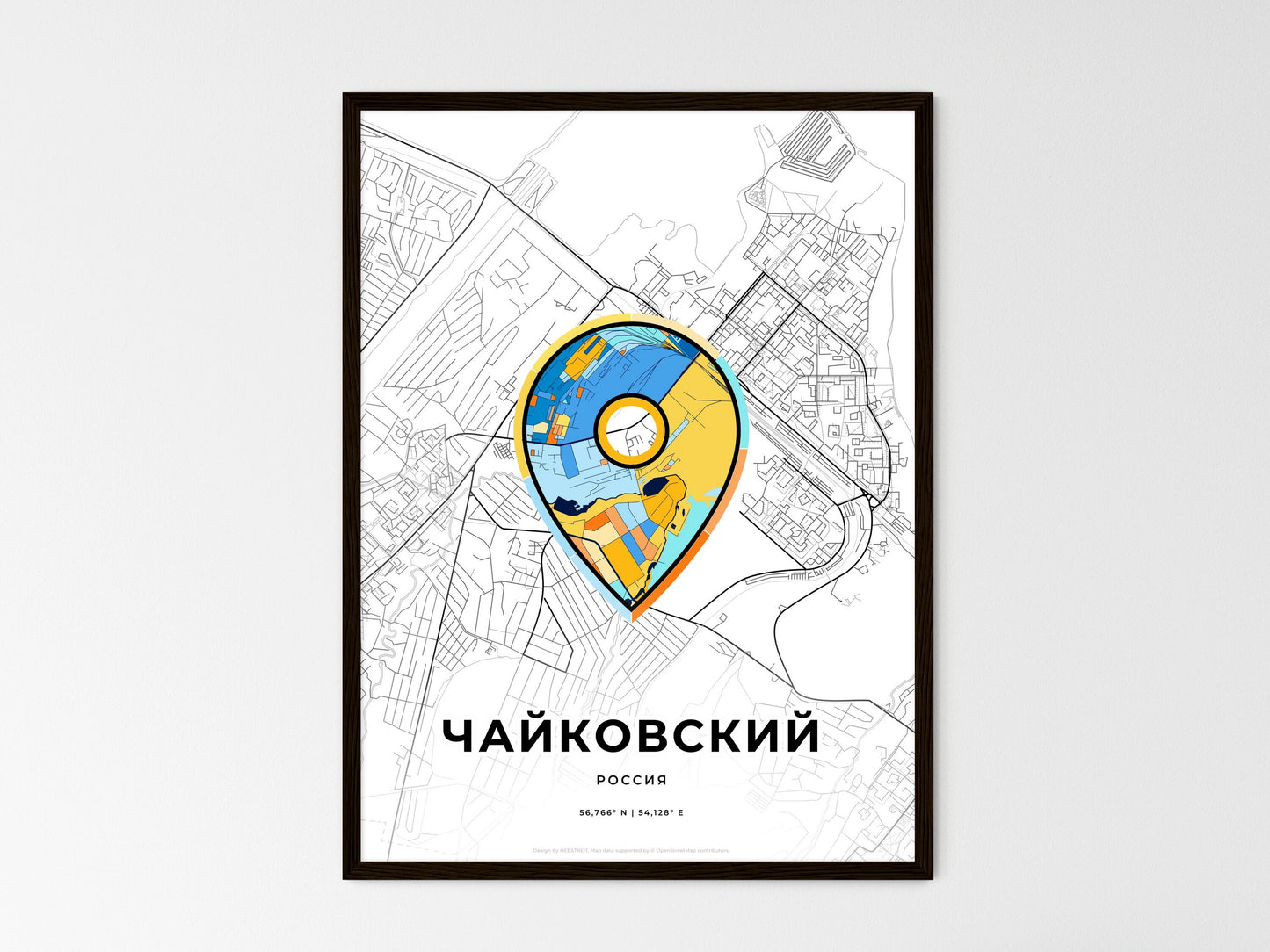 Chaykovsky Russia wedding art map with pointer icon