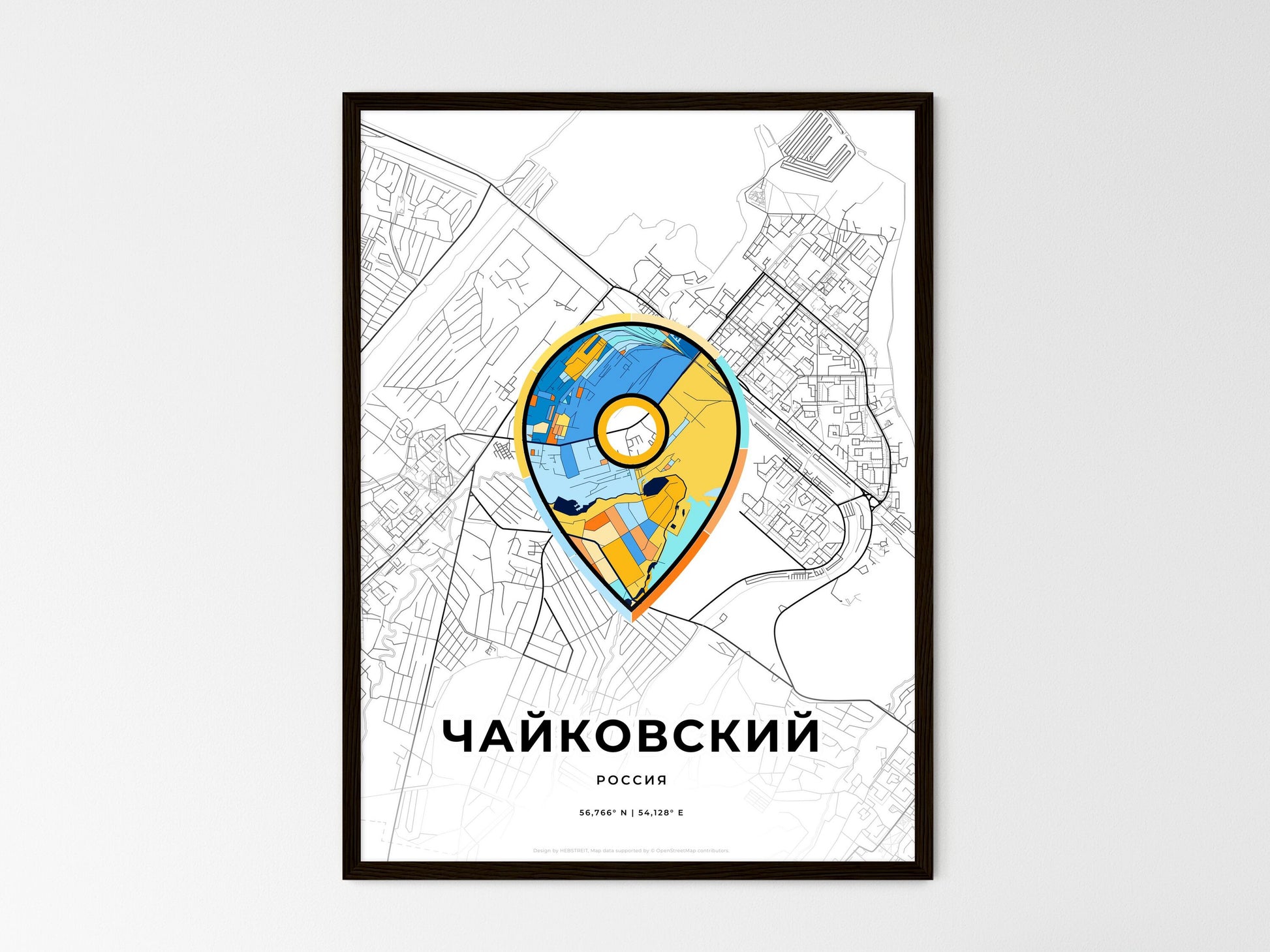 Chaykovsky Russia wedding art map with pointer icon