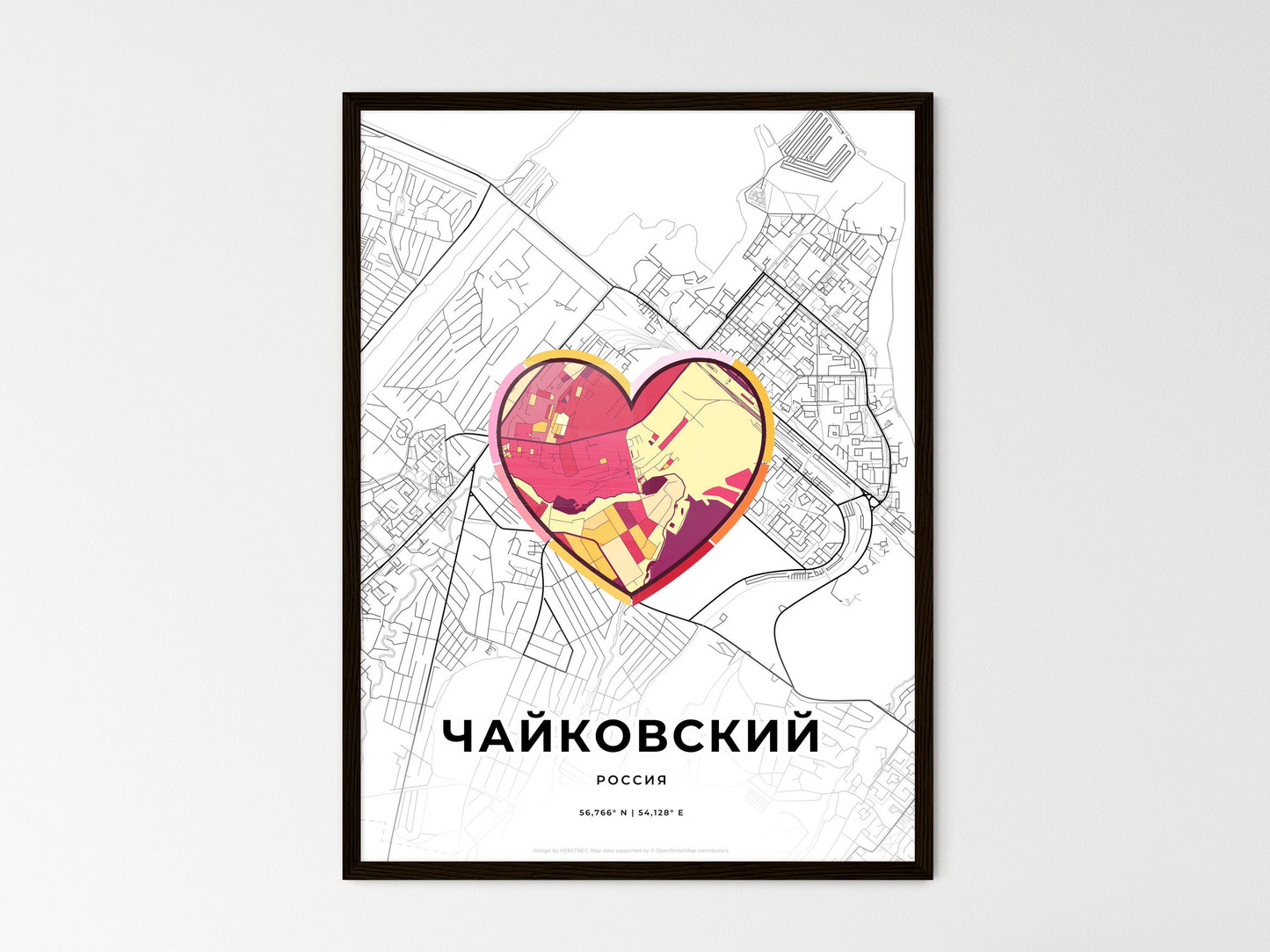 Chaykovsky Russia wedding art map with heart icon