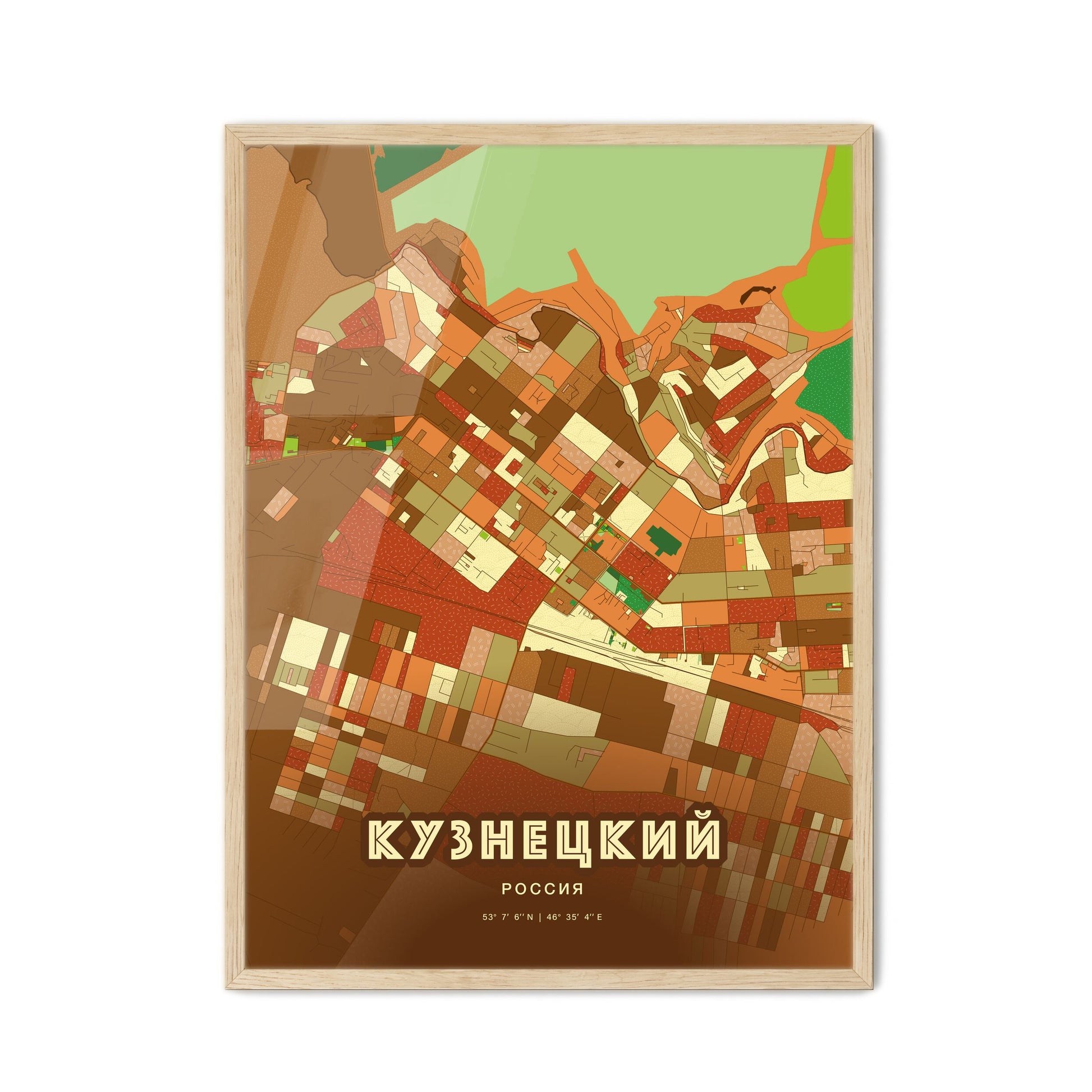 Colorful KUZNETSK RUSSIA Fine Art Map Farmhouse