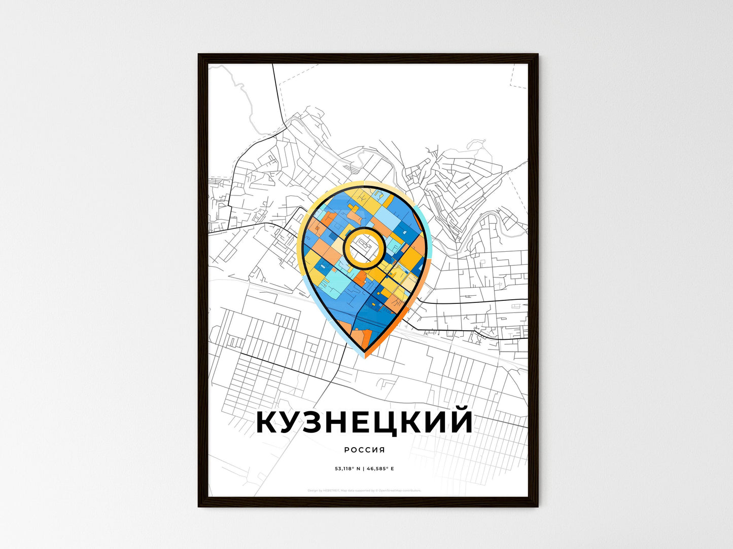 Kuznetsk Russia wedding art map with pointer icon