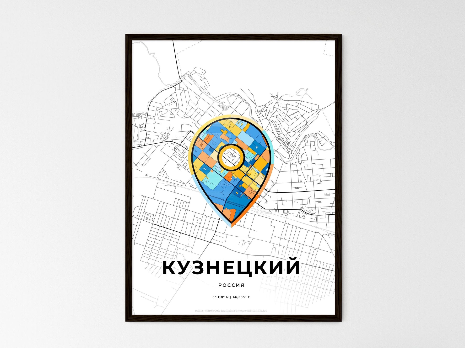 Kuznetsk Russia wedding art map with pointer icon