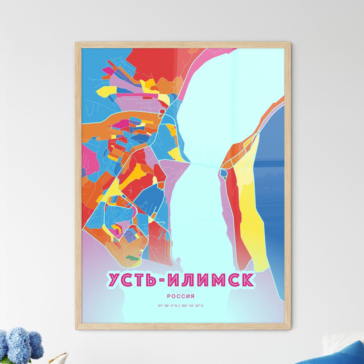 Colorful UST-ILIMSK RUSSIA Fine Art Map Crazy Colors