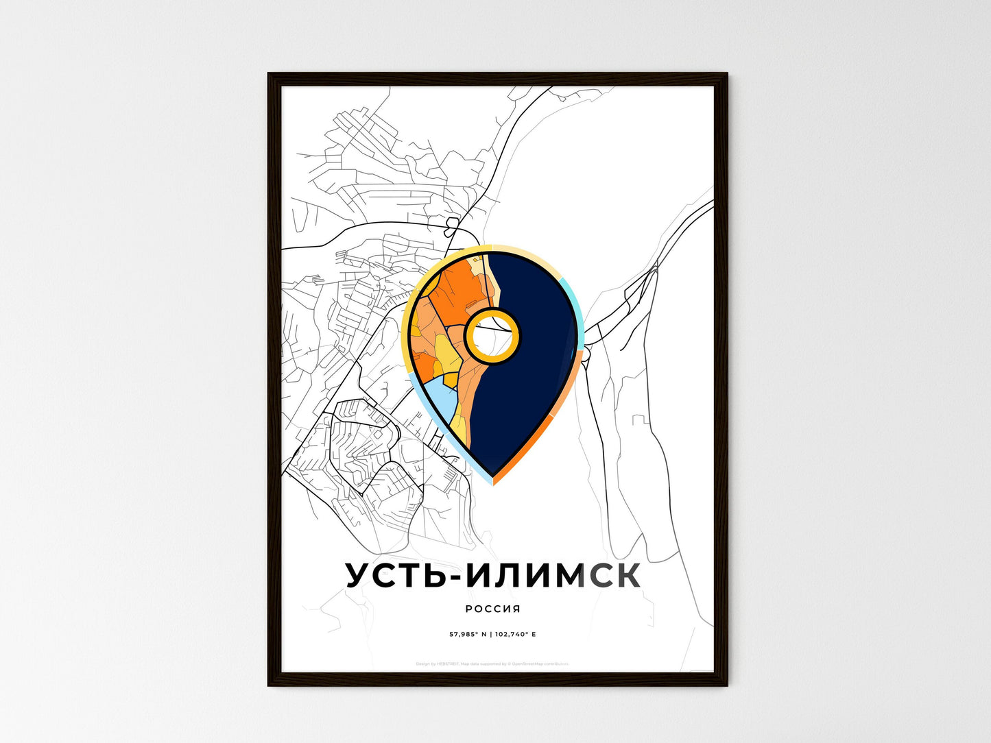 Ust-Ilimsk Russia wedding art map with pointer icon