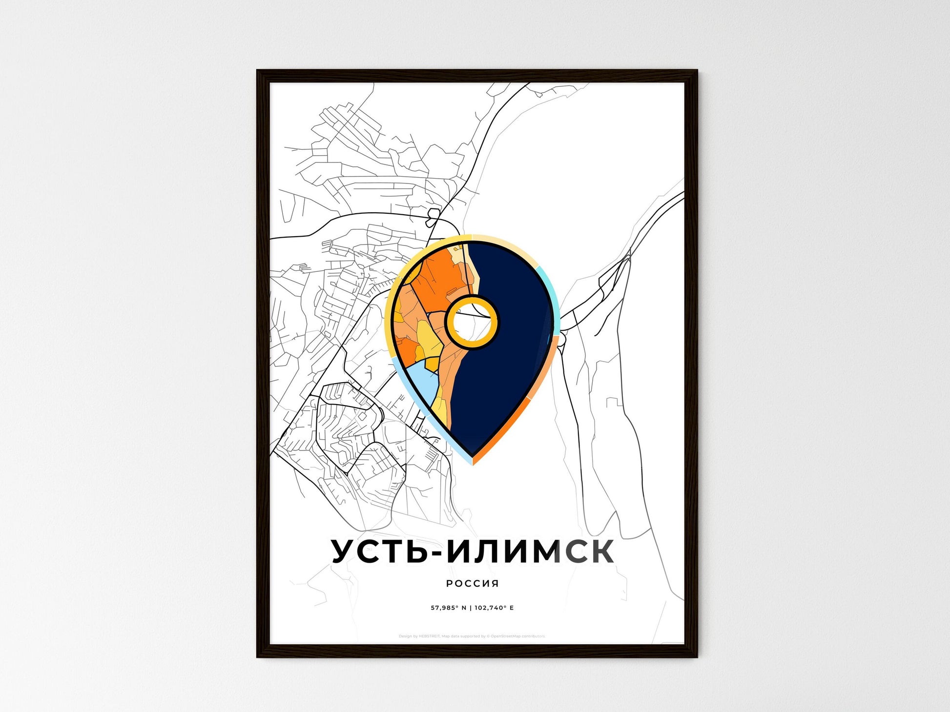 Ust-Ilimsk Russia wedding art map with pointer icon