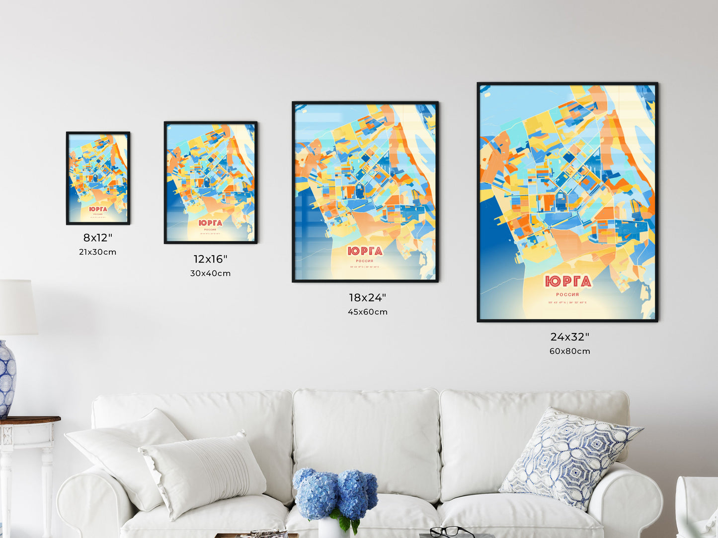 Colorful YURGA RUSSIA Fine Art Map Blue Orange