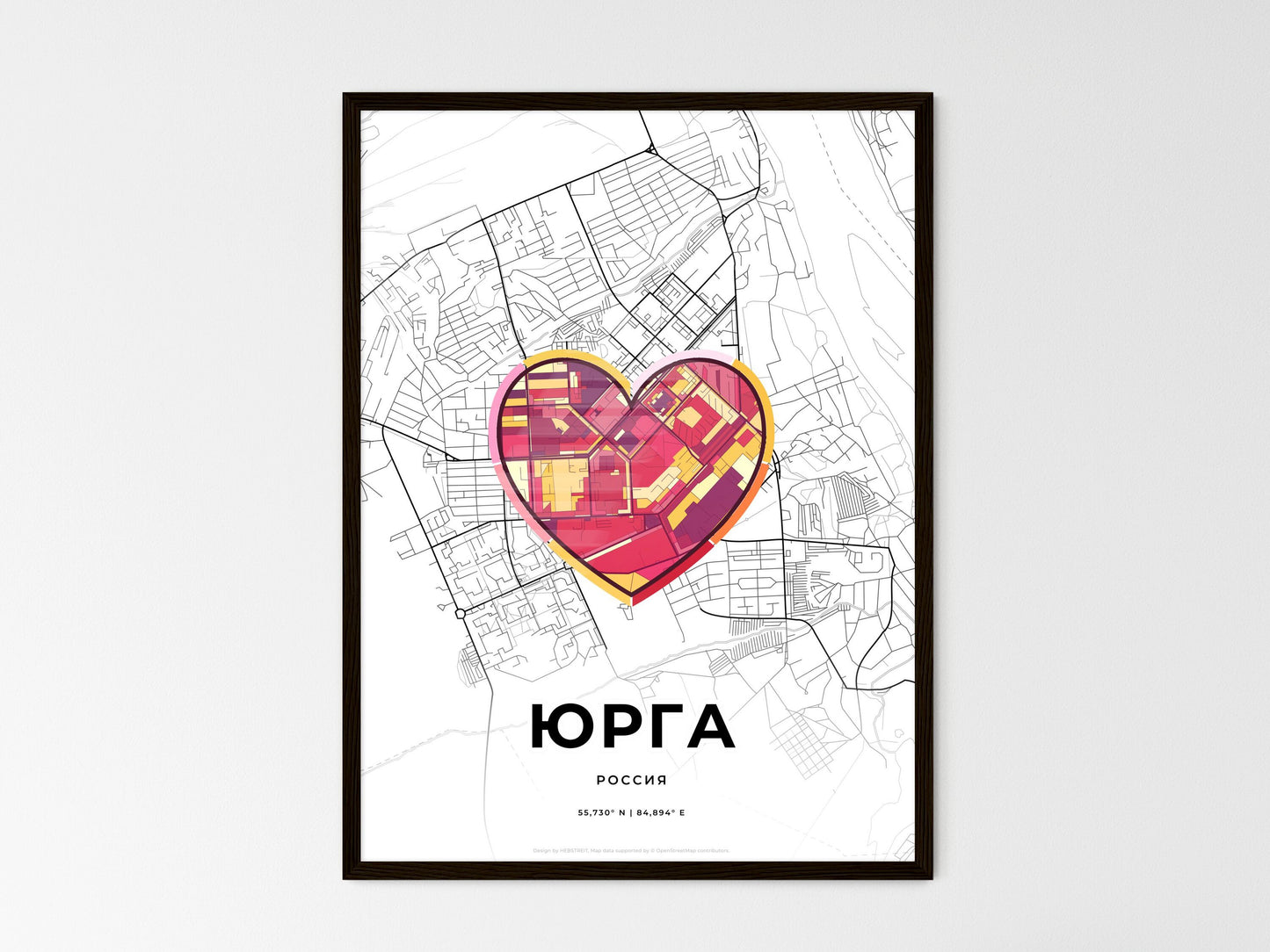 Yurga Russia wedding art map with heart icon
