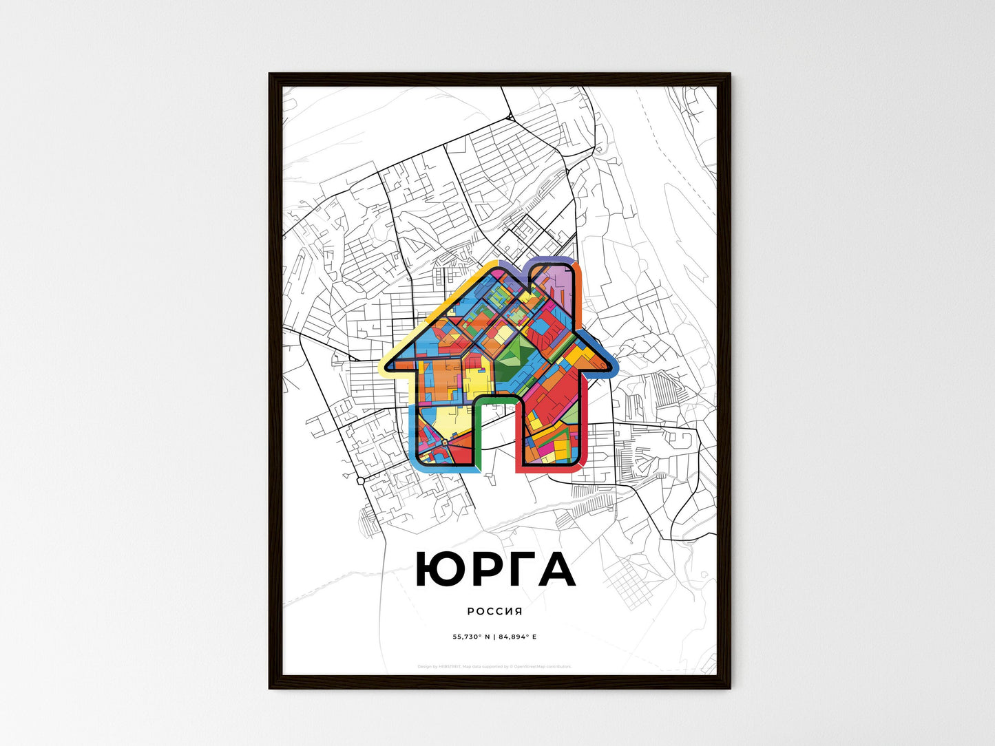 Yurga Russia wedding art map with home icon