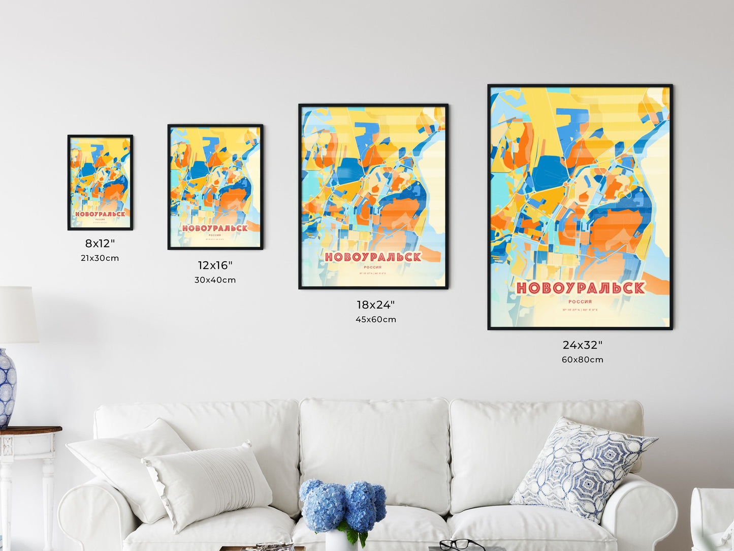 Colorful NOVOURALSK RUSSIA Fine Art Map Blue Orange