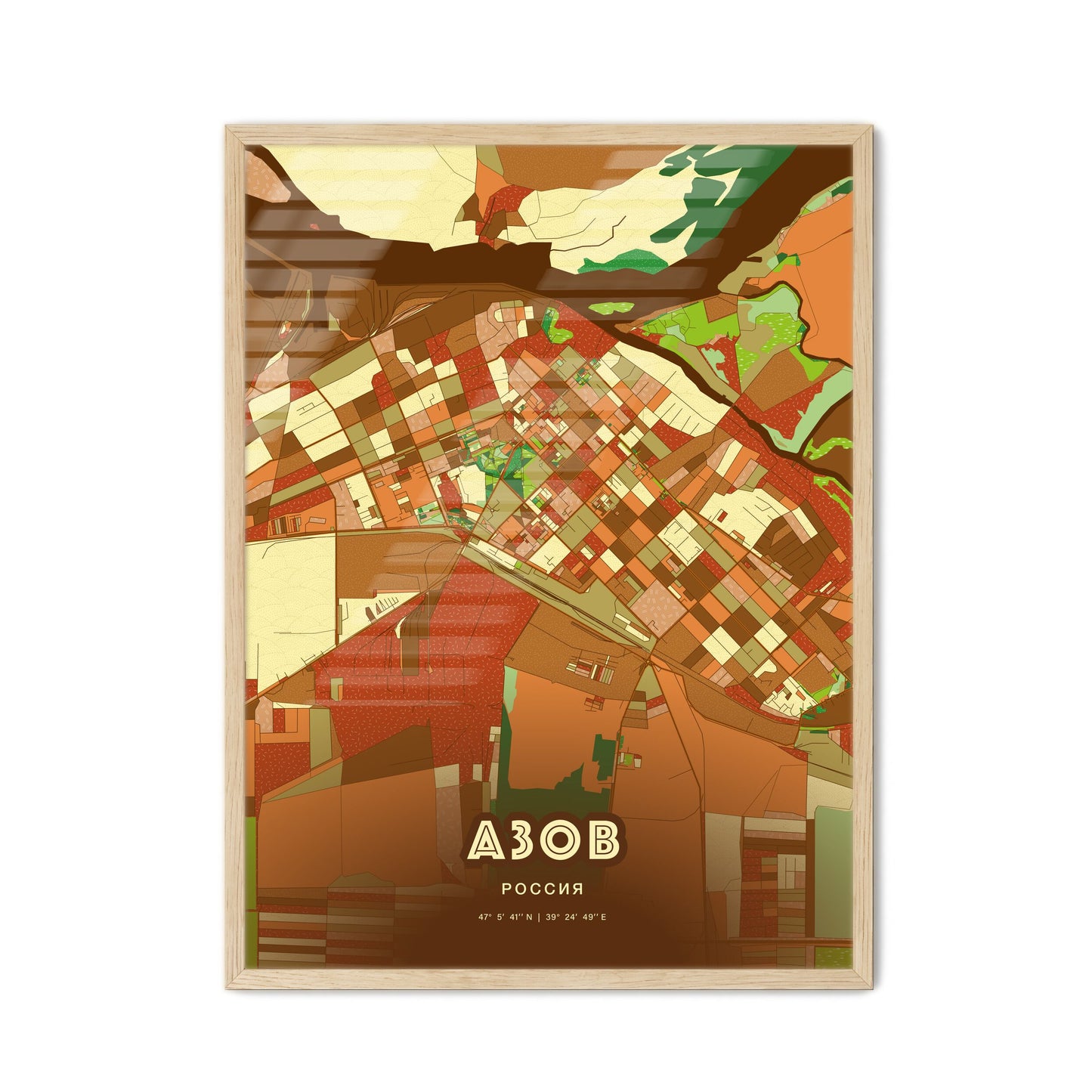 Colorful AZOV RUSSIA Fine Art Map Farmhouse