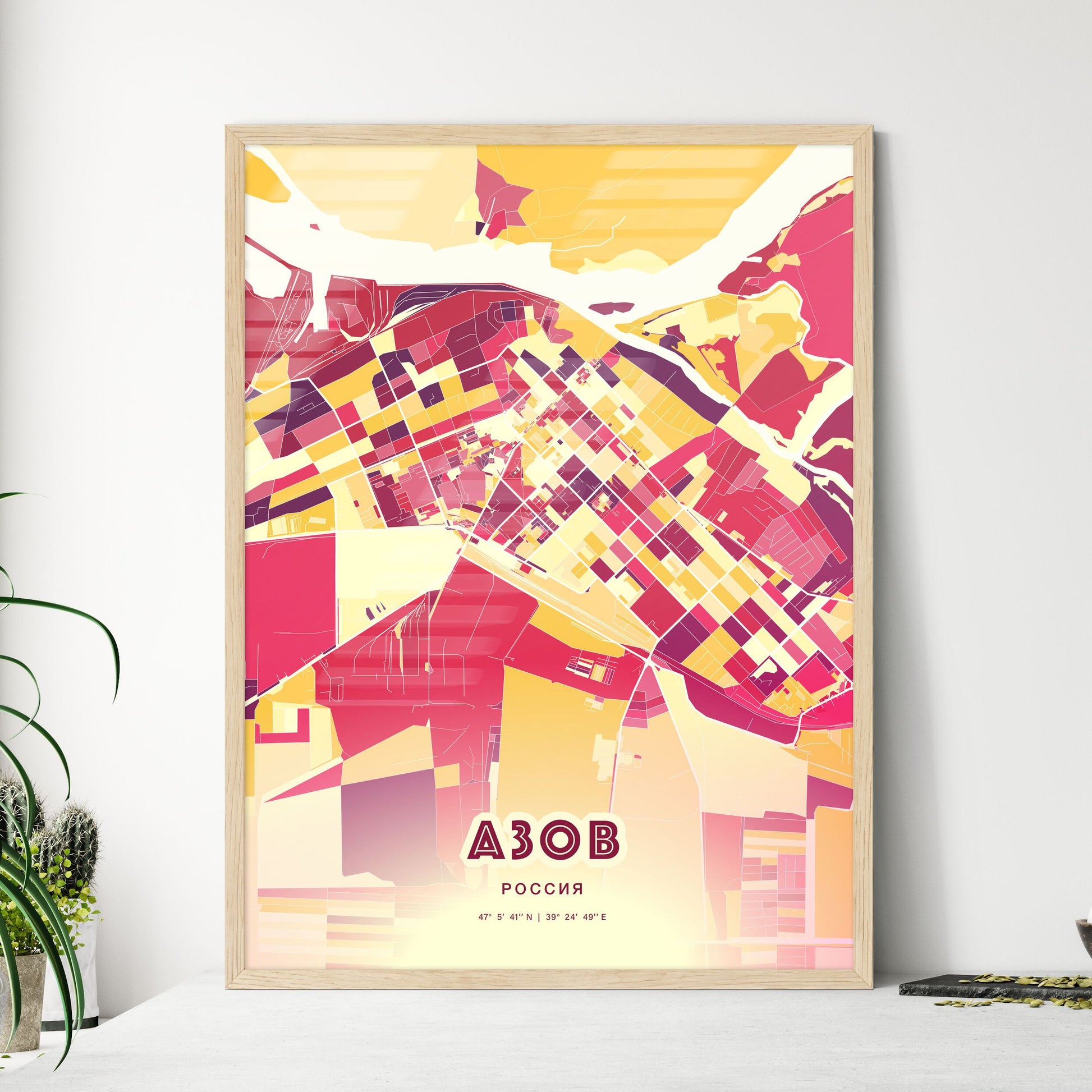 Colorful AZOV RUSSIA Fine Art Map Hot Red