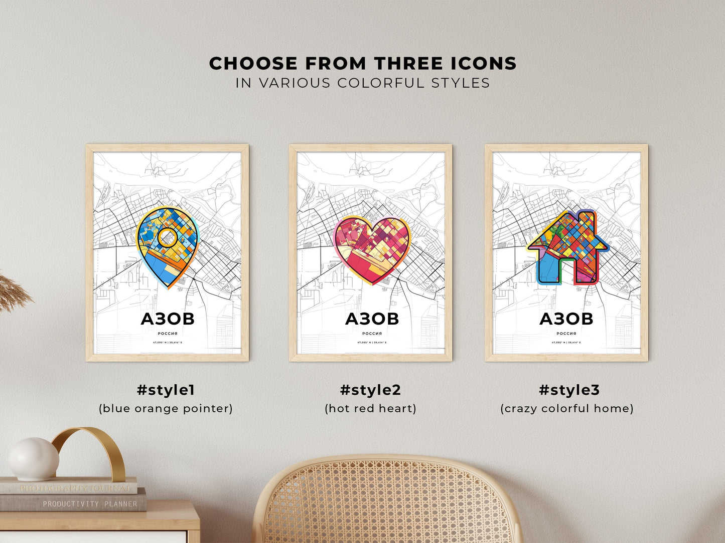 Azov Russia maps with colorful icons