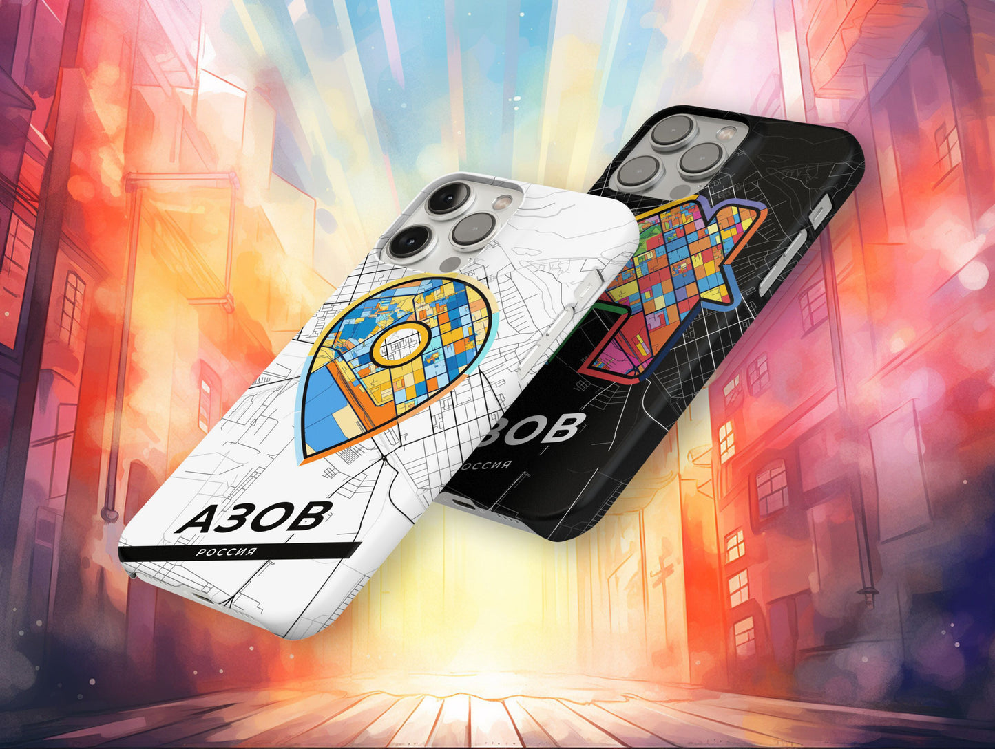 Azov Russia slim phone case with colorful icon. Birthday, wedding or housewarming gift. Couple match cases.