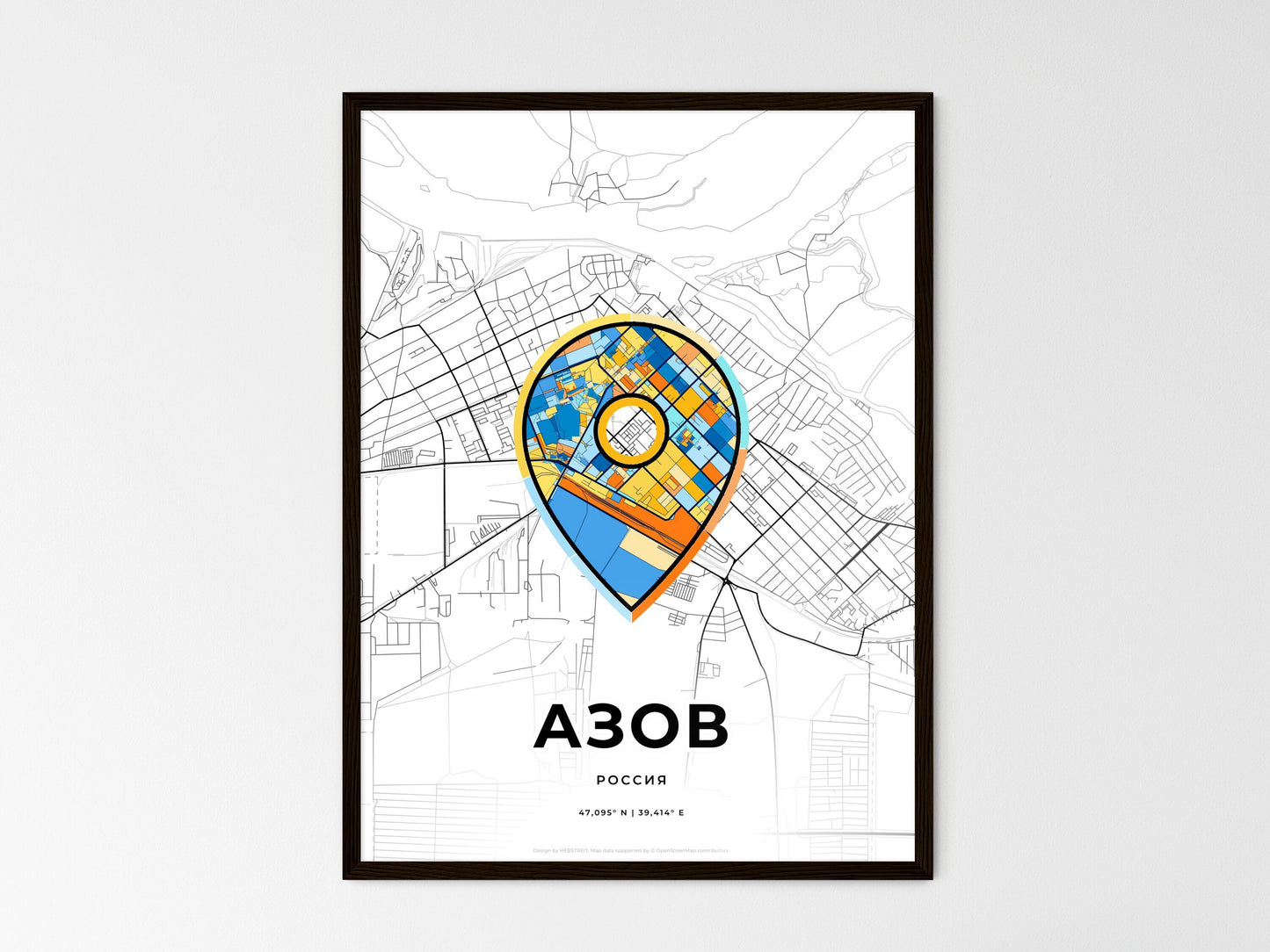 Azov Russia wedding art map with pointer icon