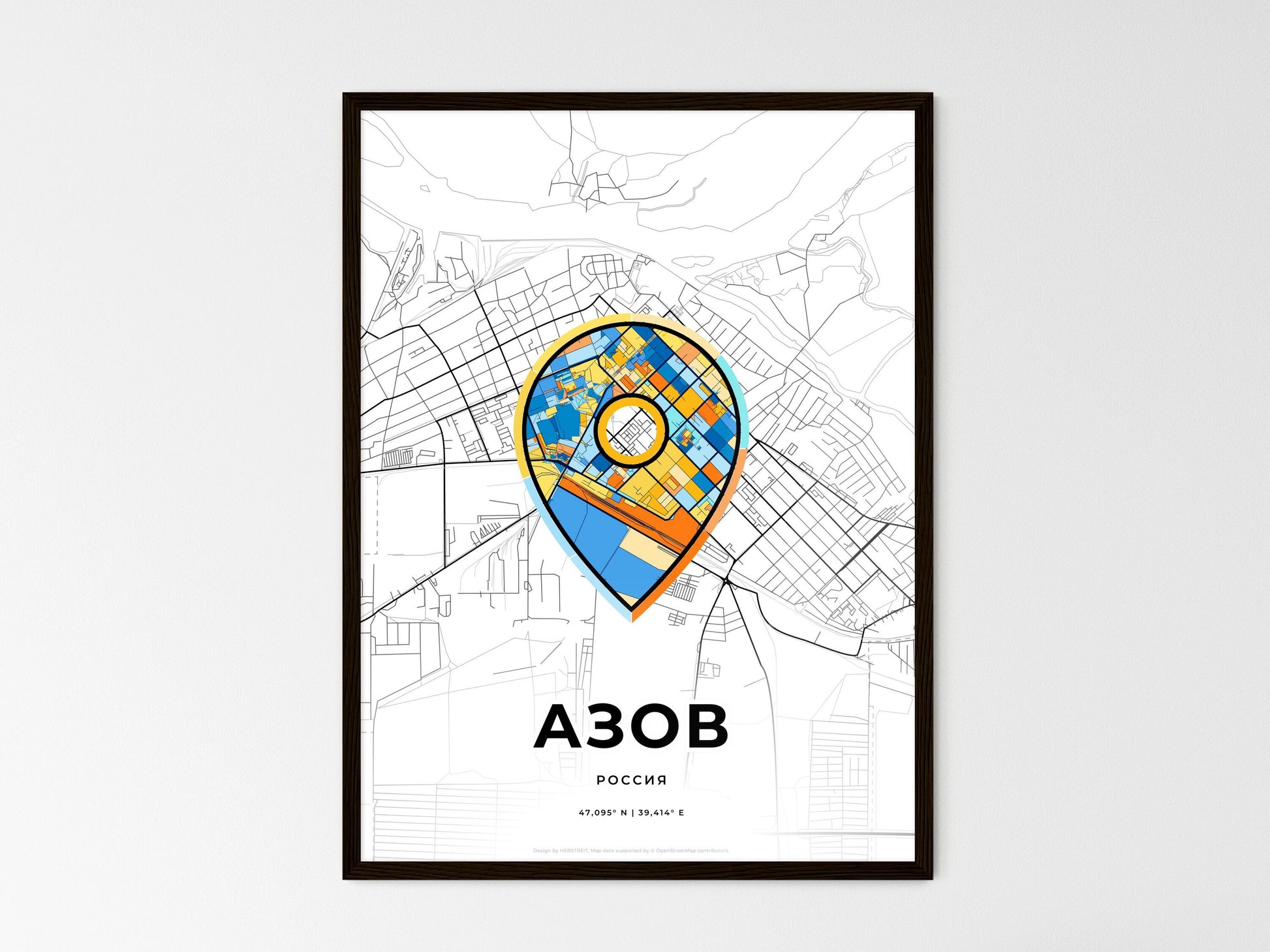 Azov Russia wedding art map with pointer icon