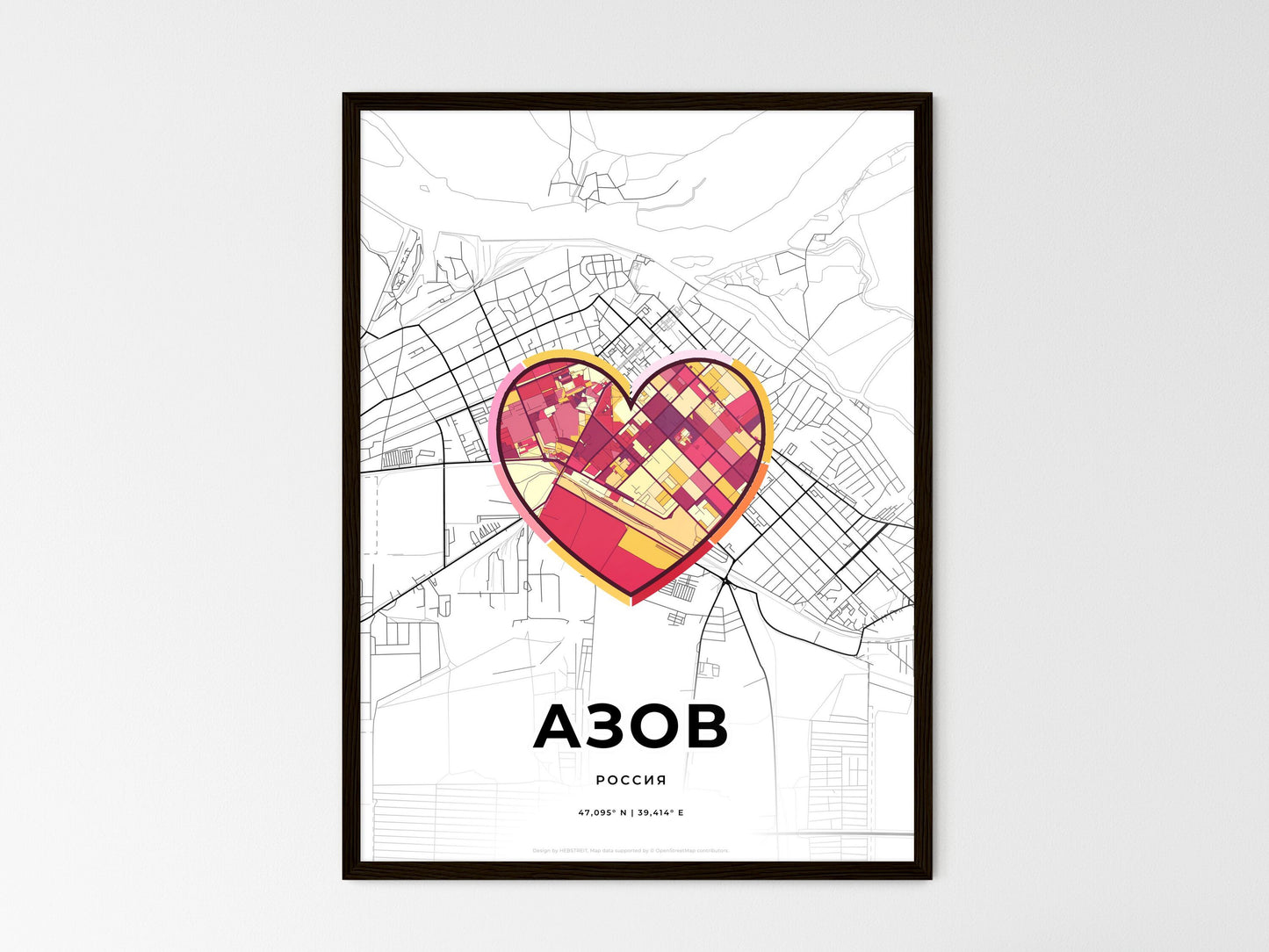 Azov Russia wedding art map with heart icon