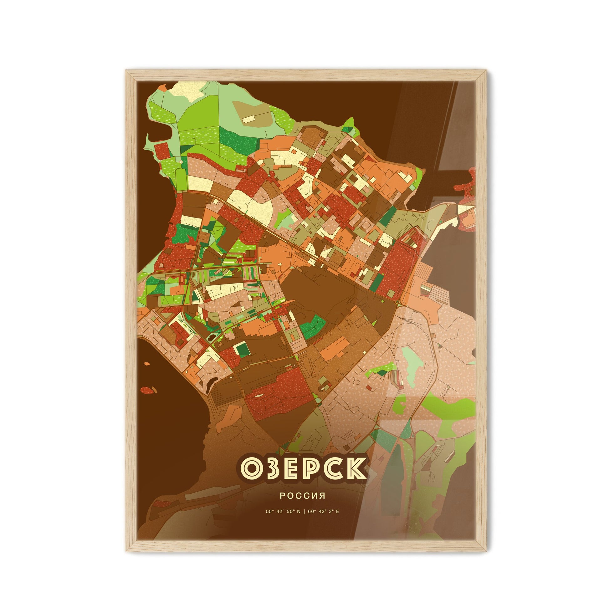 Colorful OZYORSK RUSSIA Fine Art Map Farmhouse