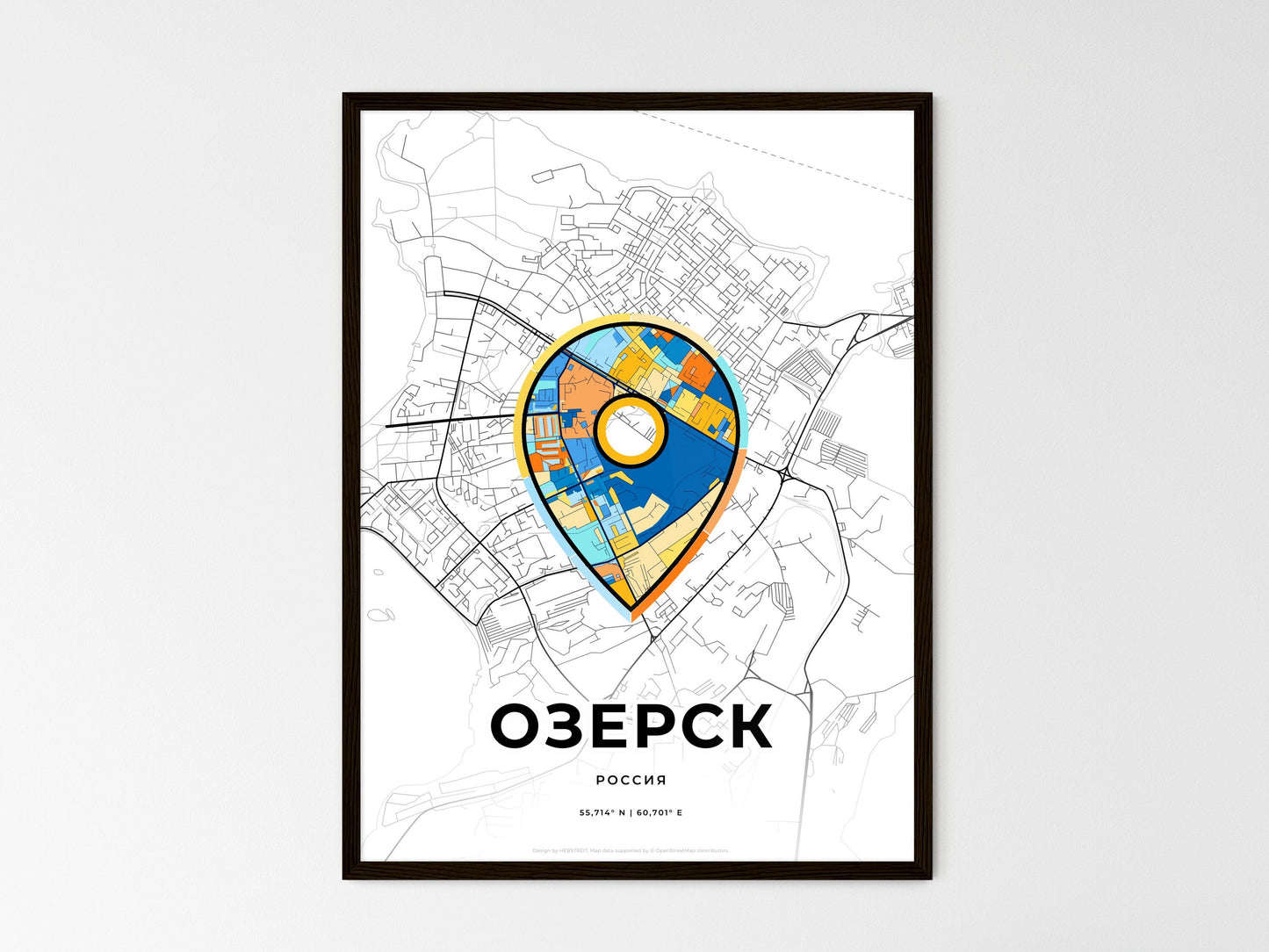 Ozyorsk Russia wedding art map with pointer icon