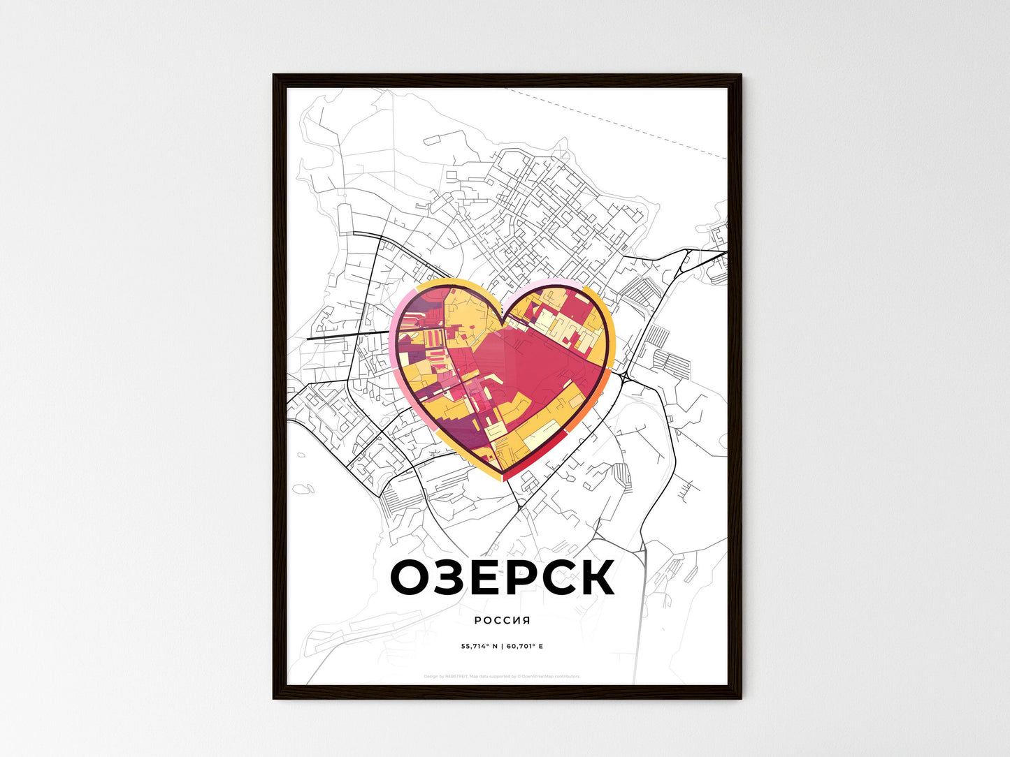 Ozyorsk Russia wedding art map with heart icon