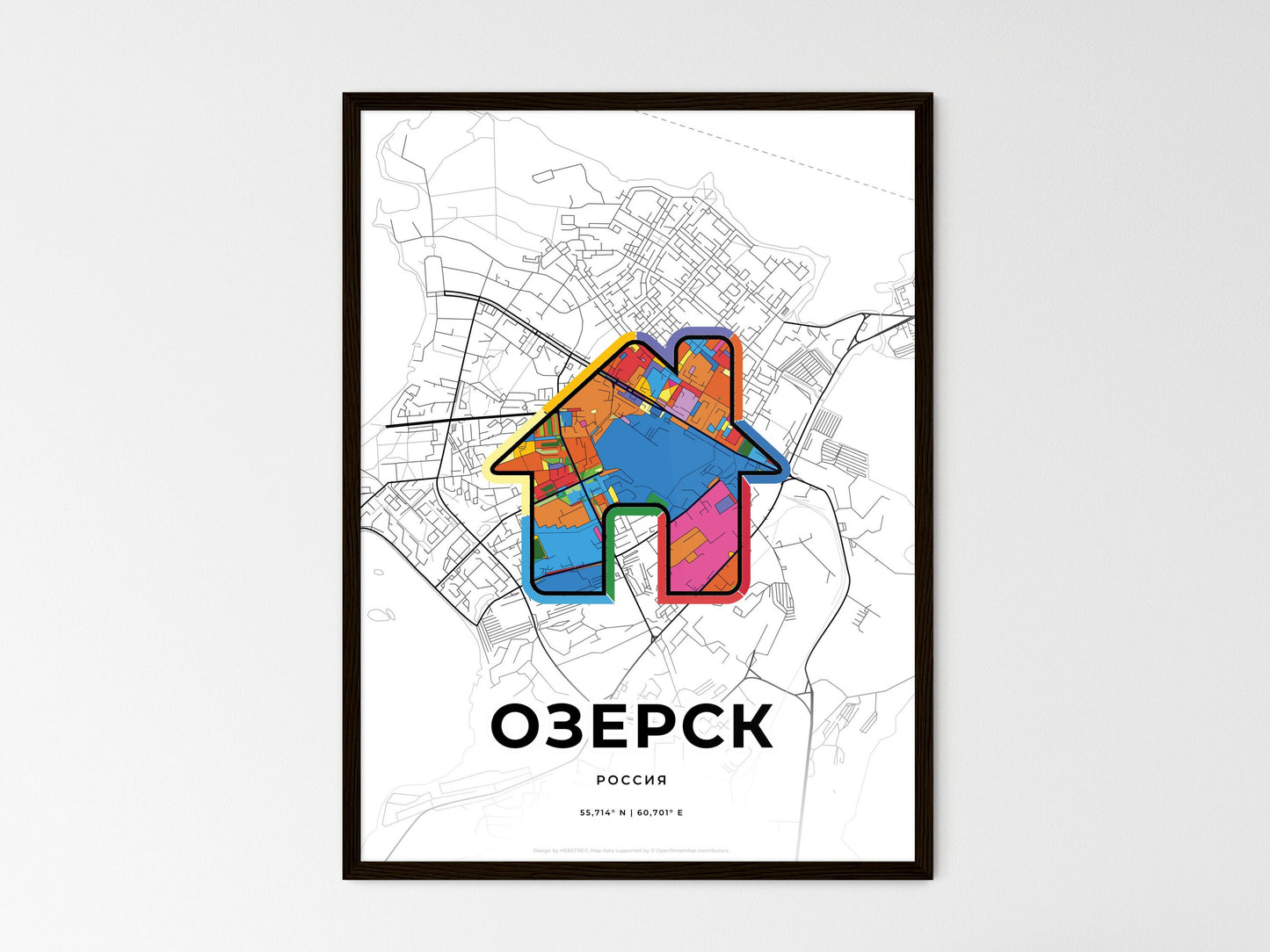 Ozyorsk Russia wedding art map with home icon