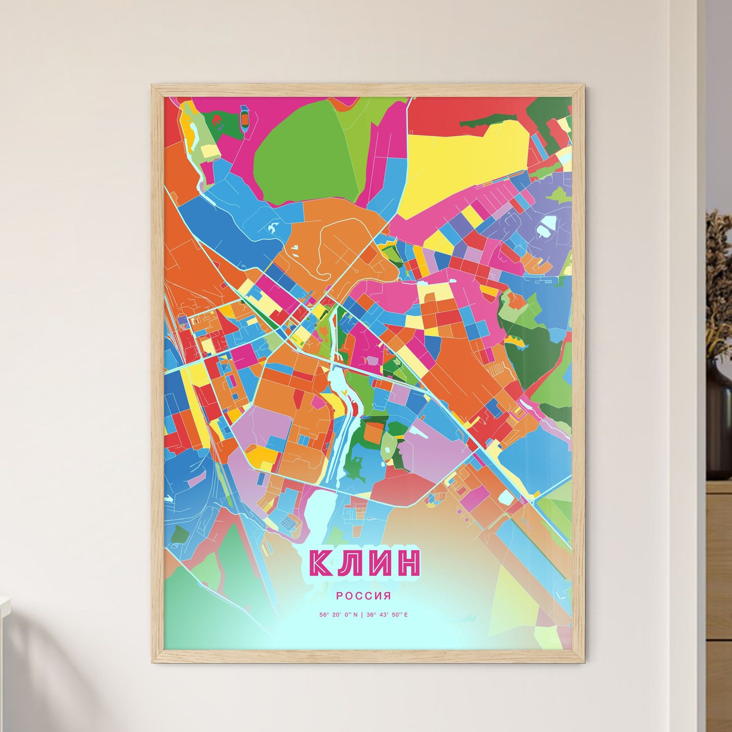 Colorful KLIN RUSSIA Fine Art Map Crazy Colors