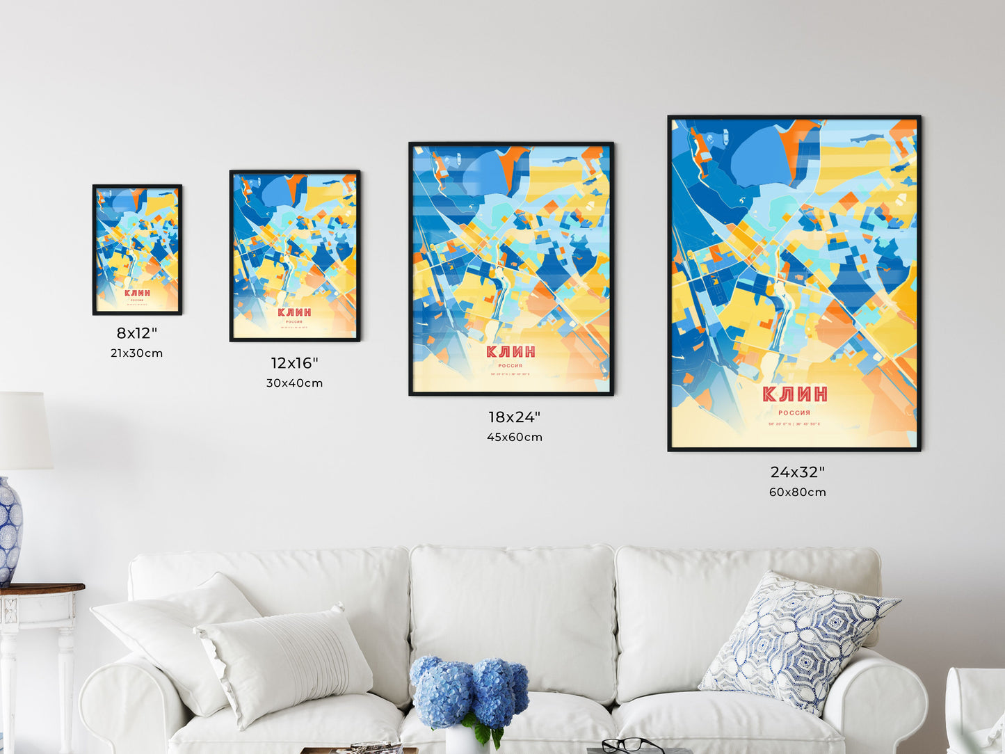 Colorful KLIN RUSSIA Fine Art Map Blue Orange