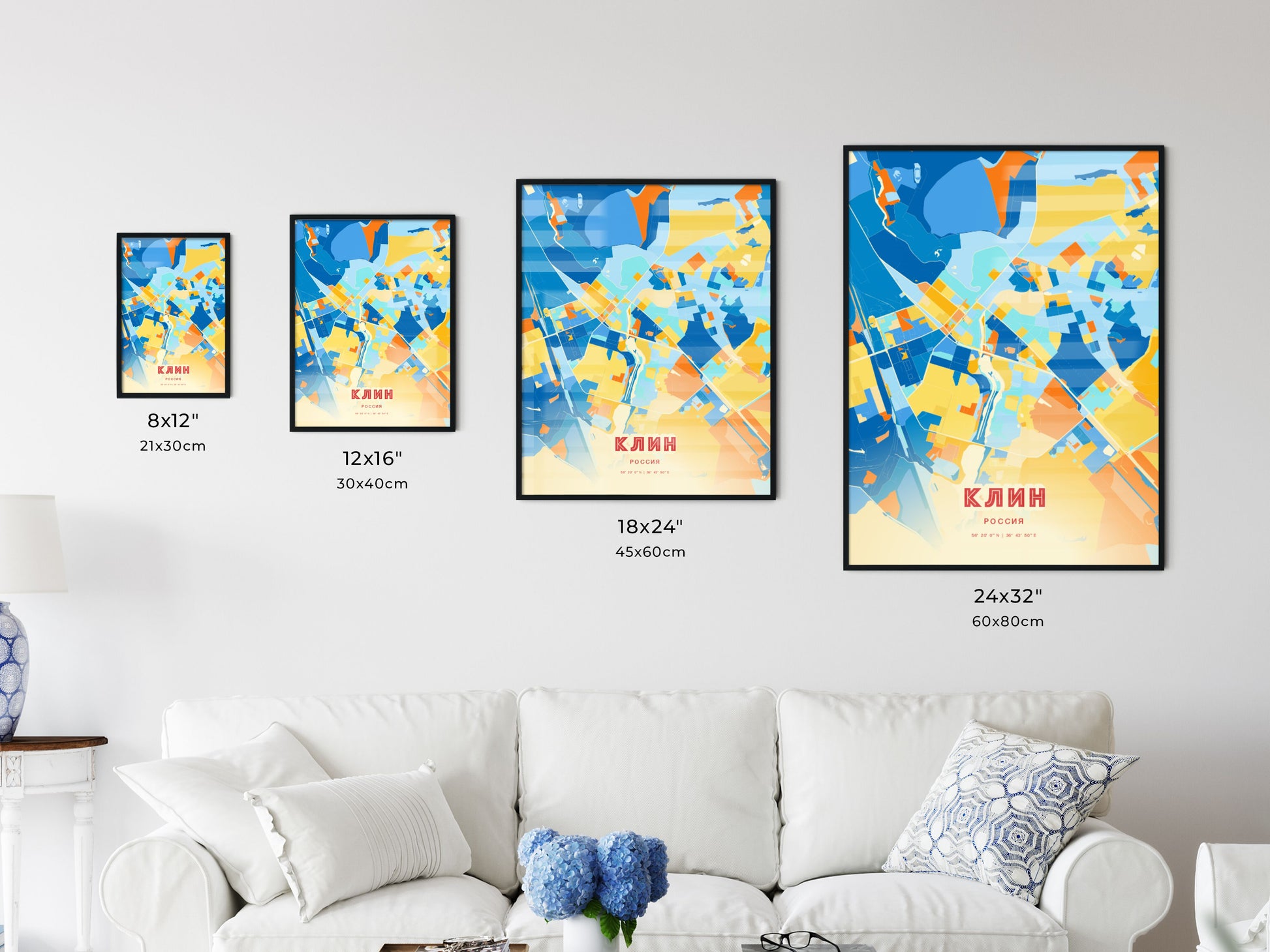 Colorful KLIN RUSSIA Fine Art Map Blue Orange