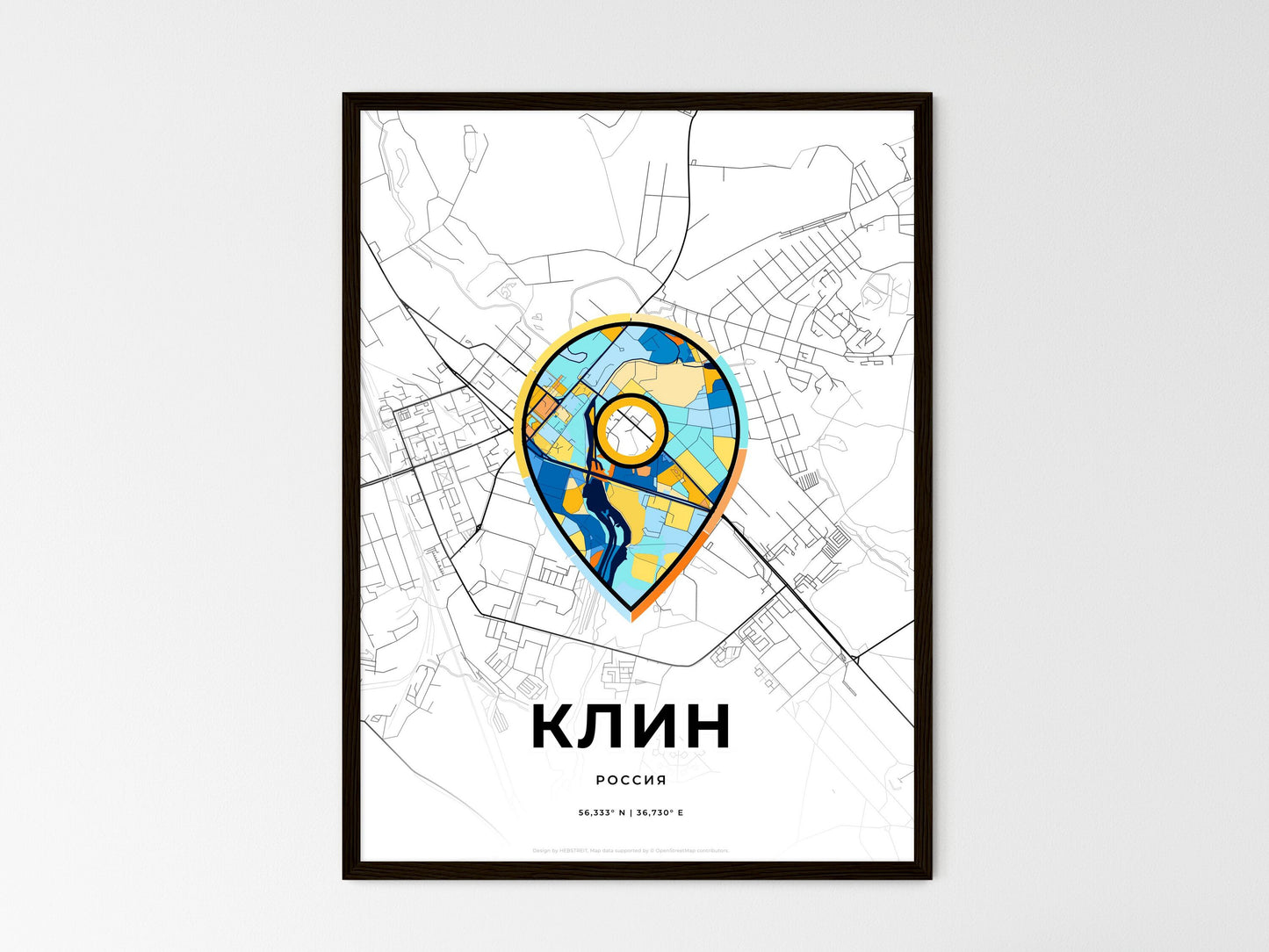 Klin Russia wedding art map with pointer icon