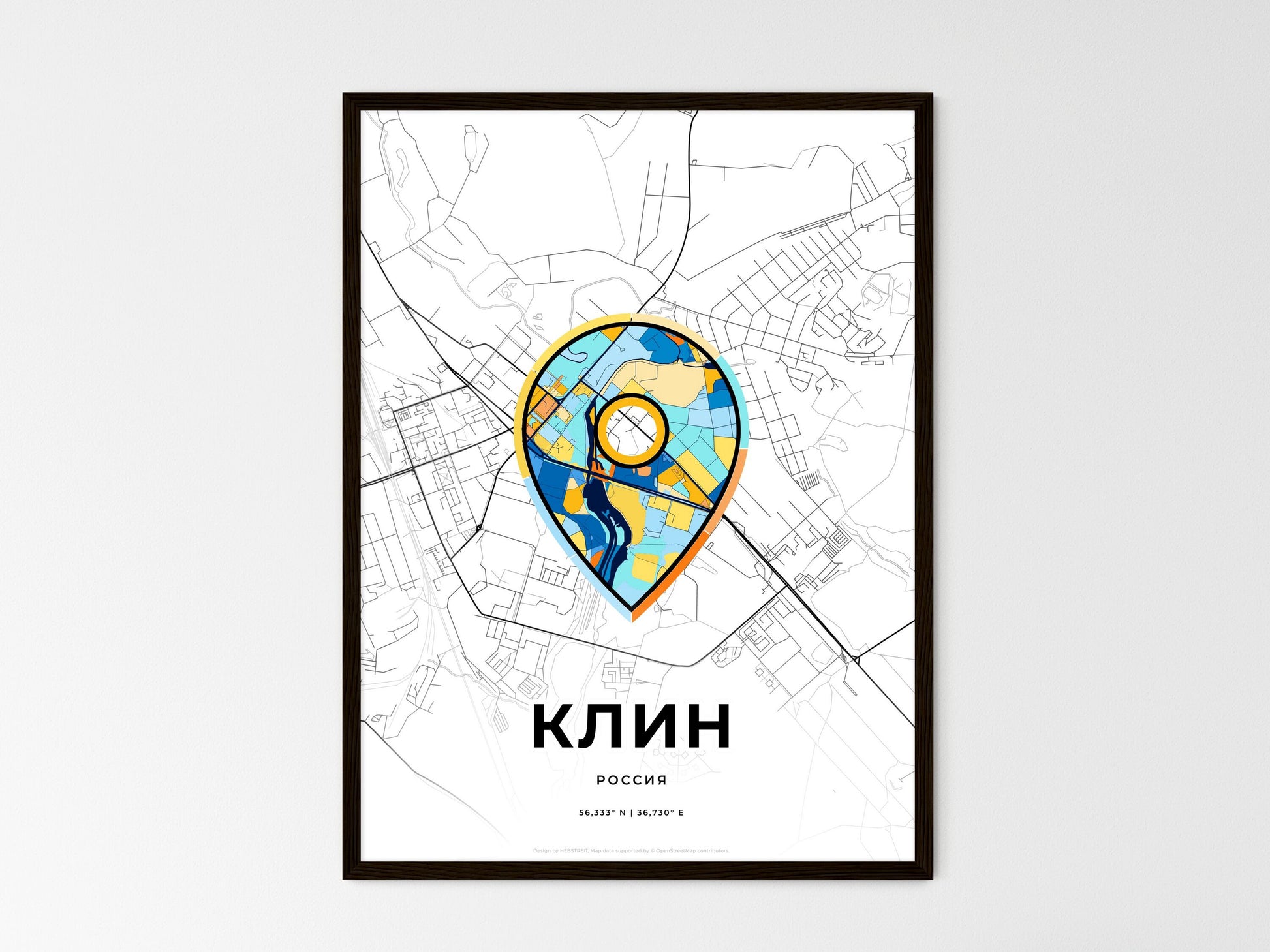 Klin Russia wedding art map with pointer icon