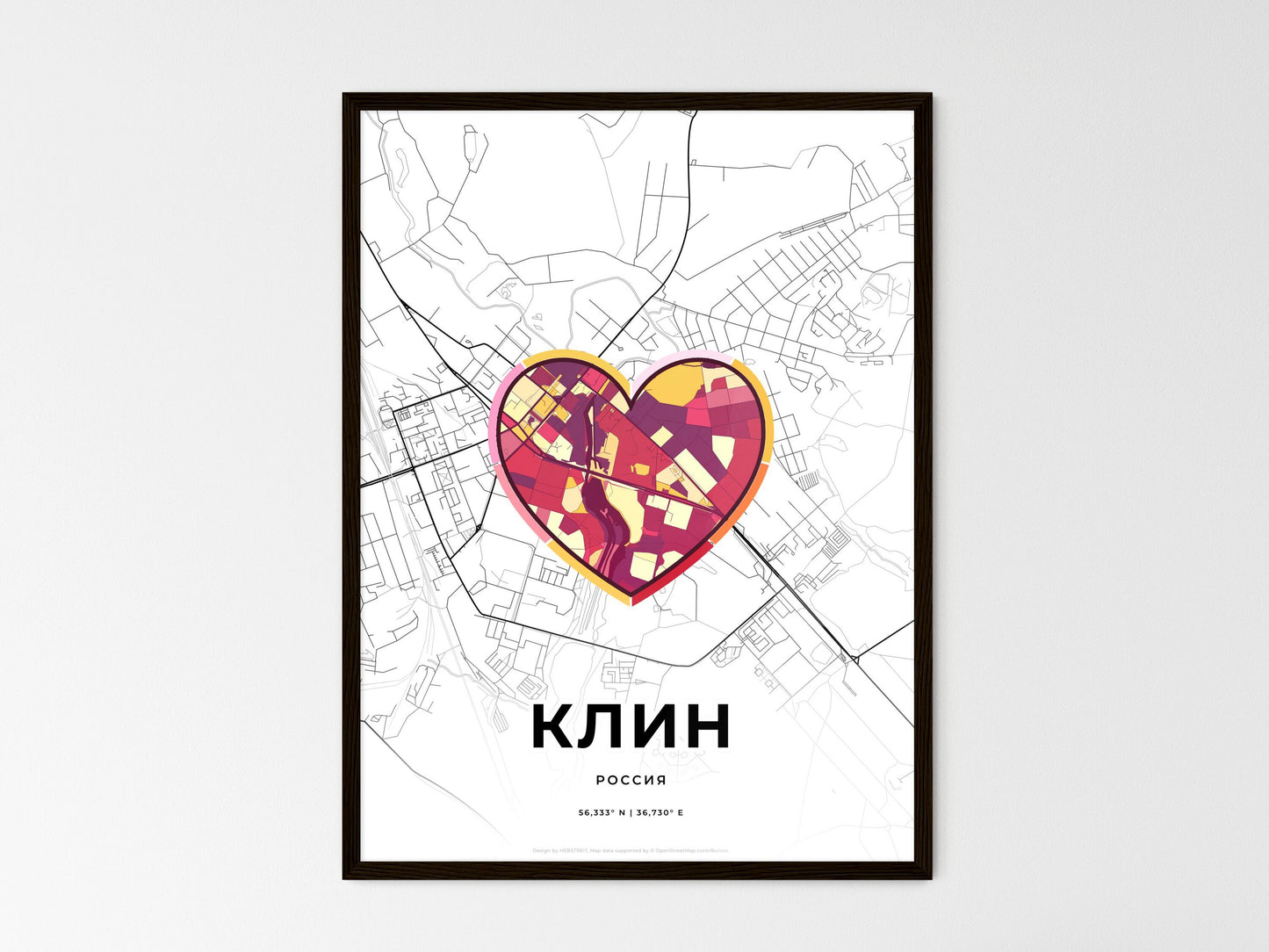 Klin Russia wedding art map with heart icon