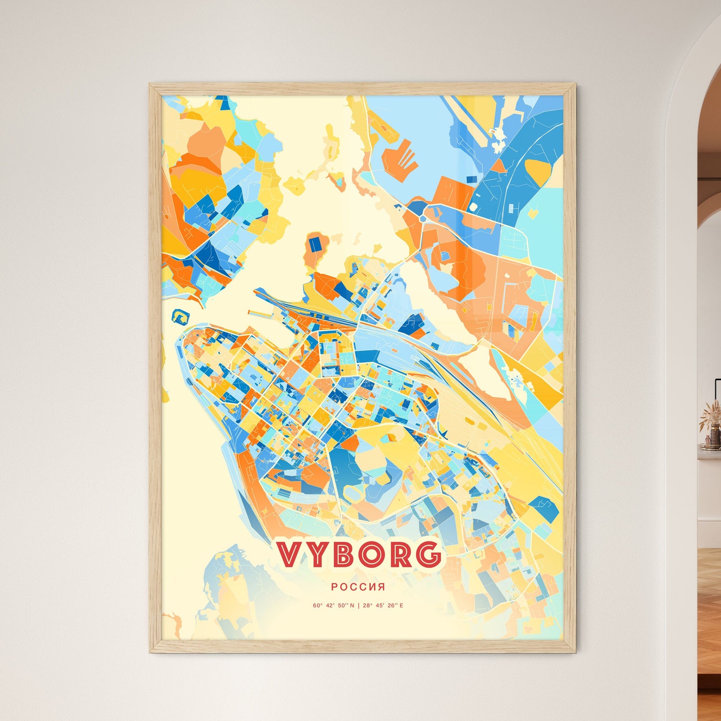 Colorful VYBORG RUSSIA Fine Art Map Blue Orange