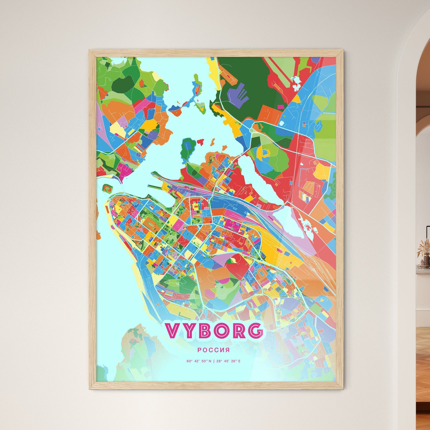 Colorful VYBORG RUSSIA Fine Art Map Crazy Colors