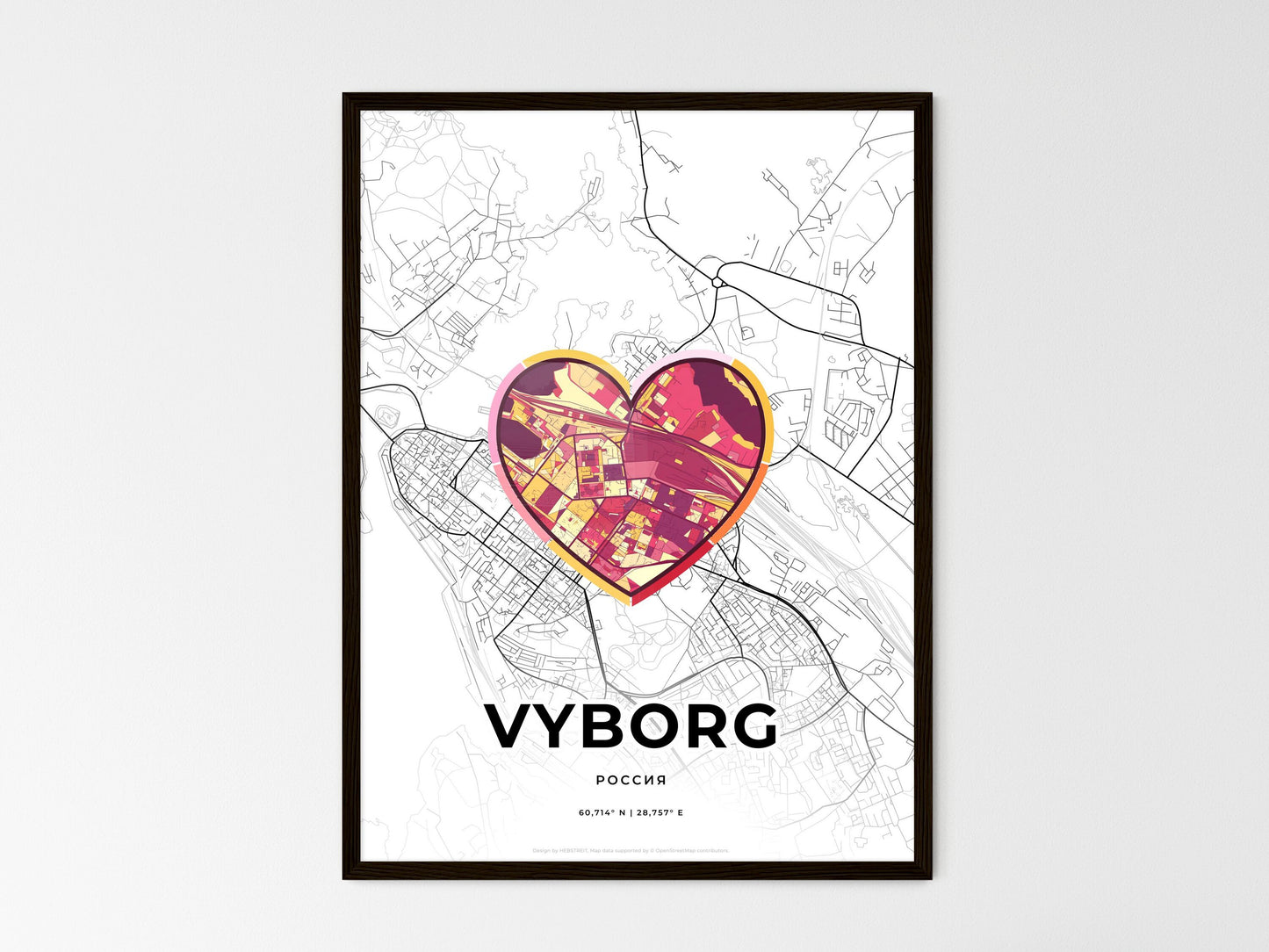 Vyborg Russia wedding art map with heart icon