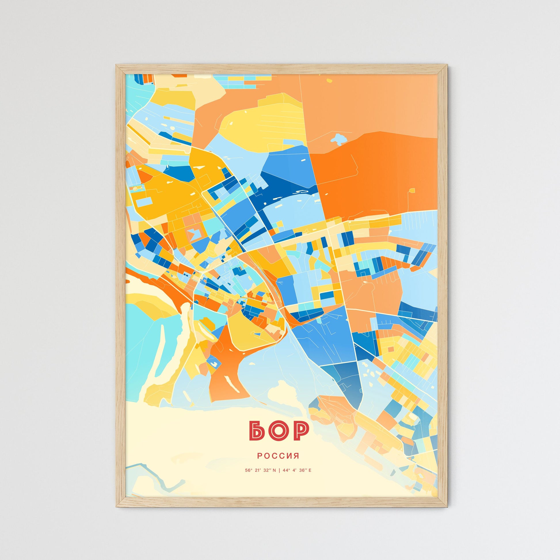 Colorful BOR RUSSIA Fine Art Map Blue Orange