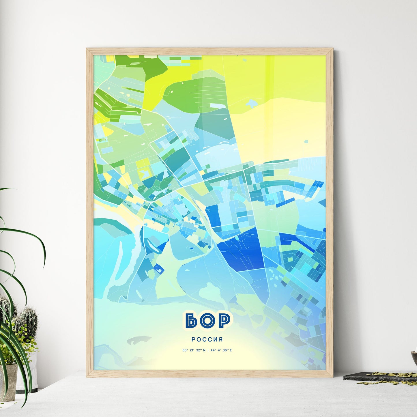 Colorful BOR RUSSIA Fine Art Map Cool Blue