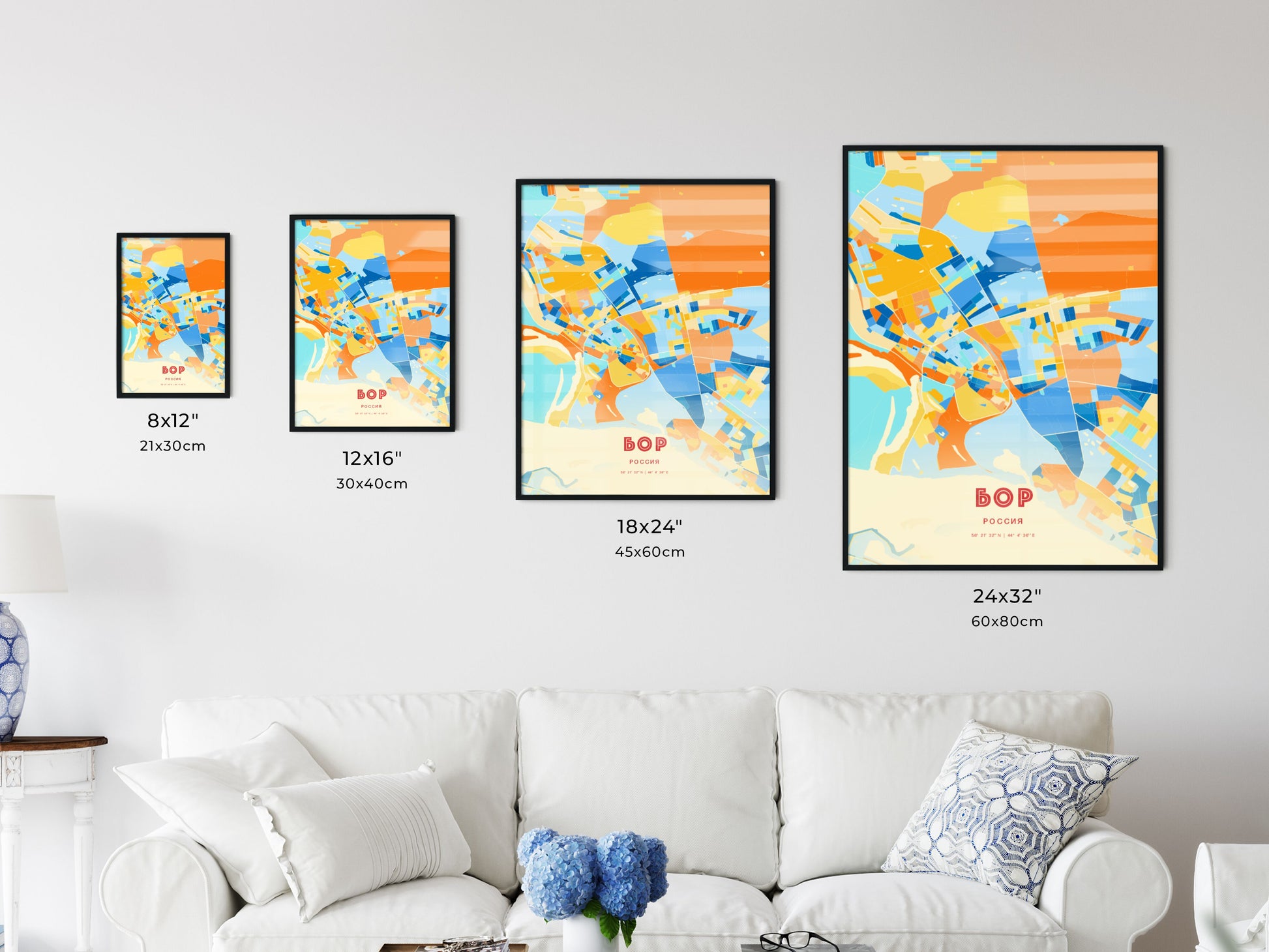 Colorful BOR RUSSIA Fine Art Map Blue Orange