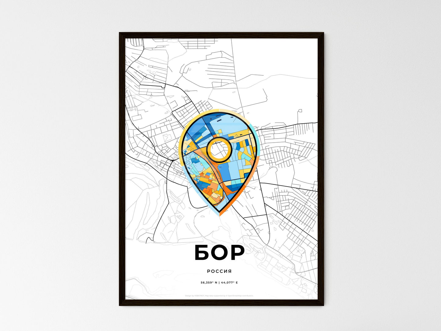 Bor Russia wedding art map with pointer icon