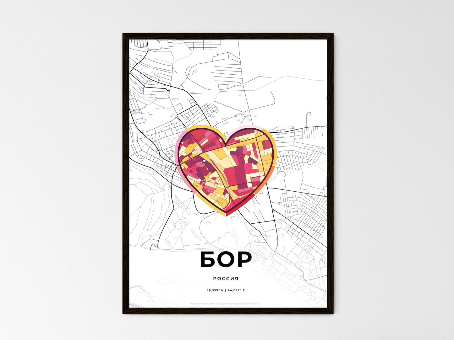 Bor Russia wedding art map with heart icon