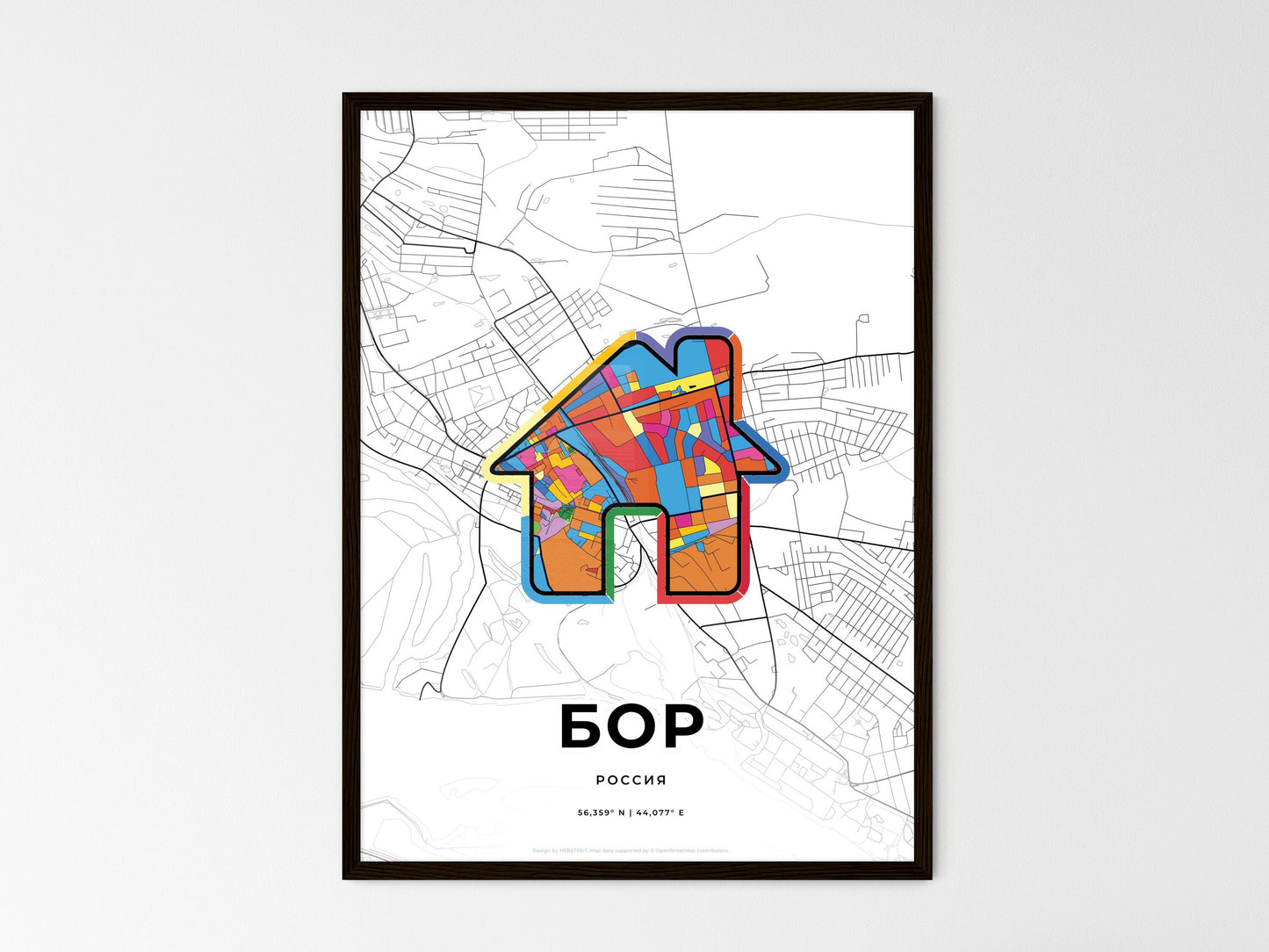 Bor Russia wedding art map with home icon