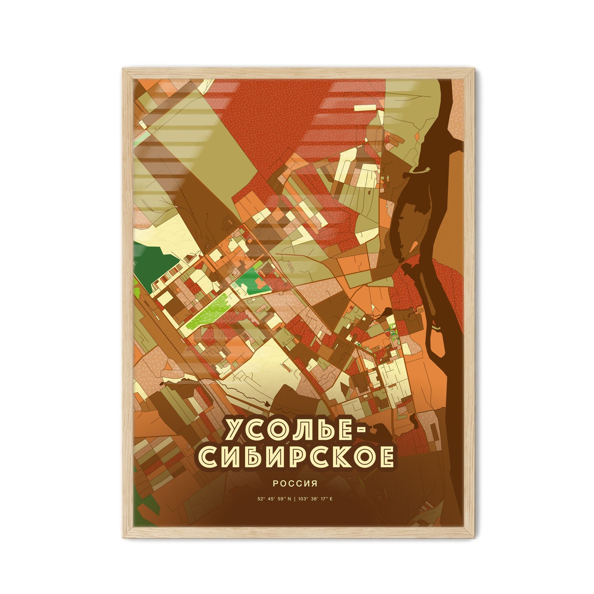 Colorful USOLYE-SIBIRSKOYE RUSSIA Fine Art Map Farmhouse